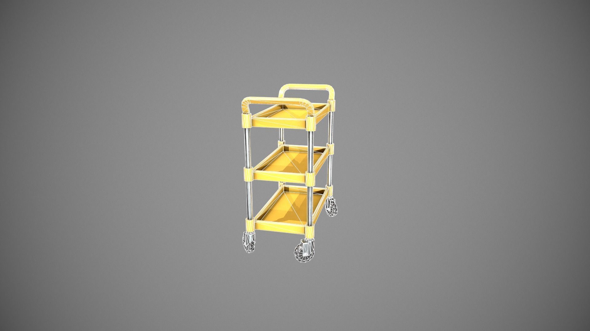 Three Tier Yellow Service Cart Low-poly 3D model_19