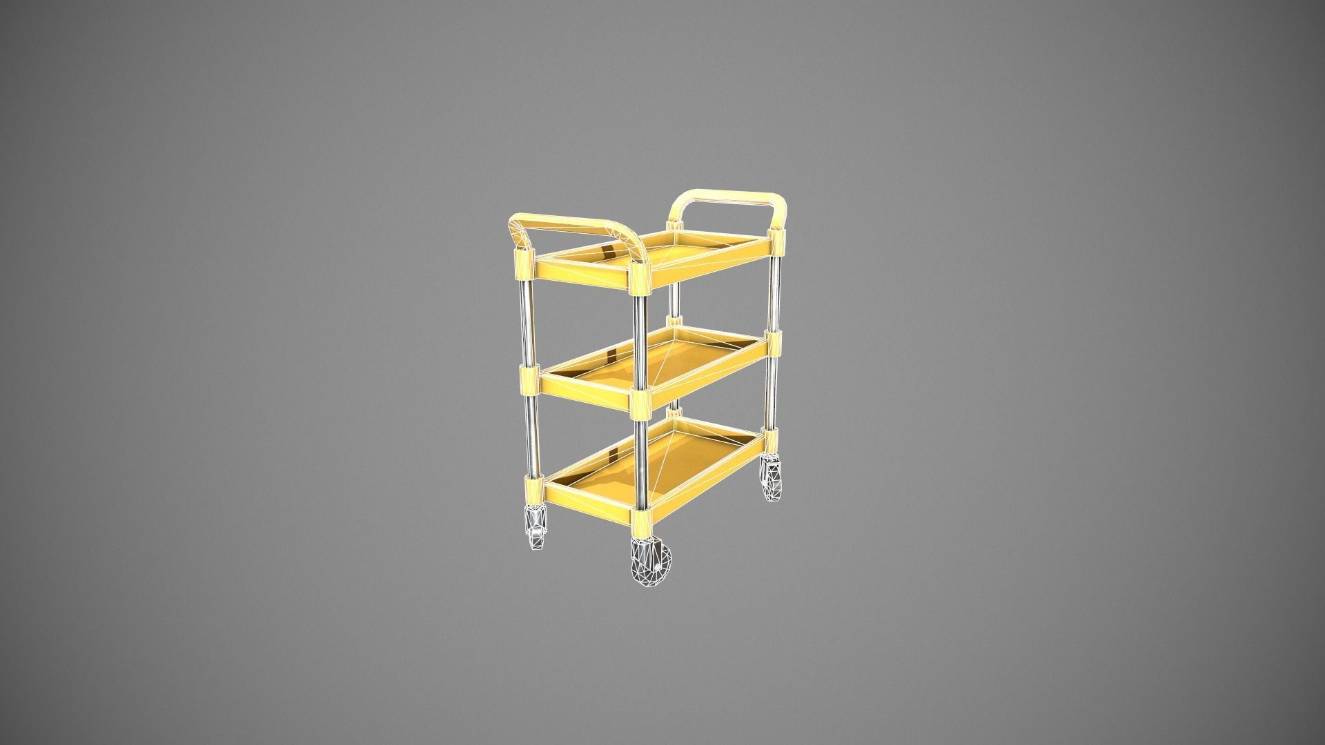 Three Tier Yellow Service Cart Low-poly 3D model_13