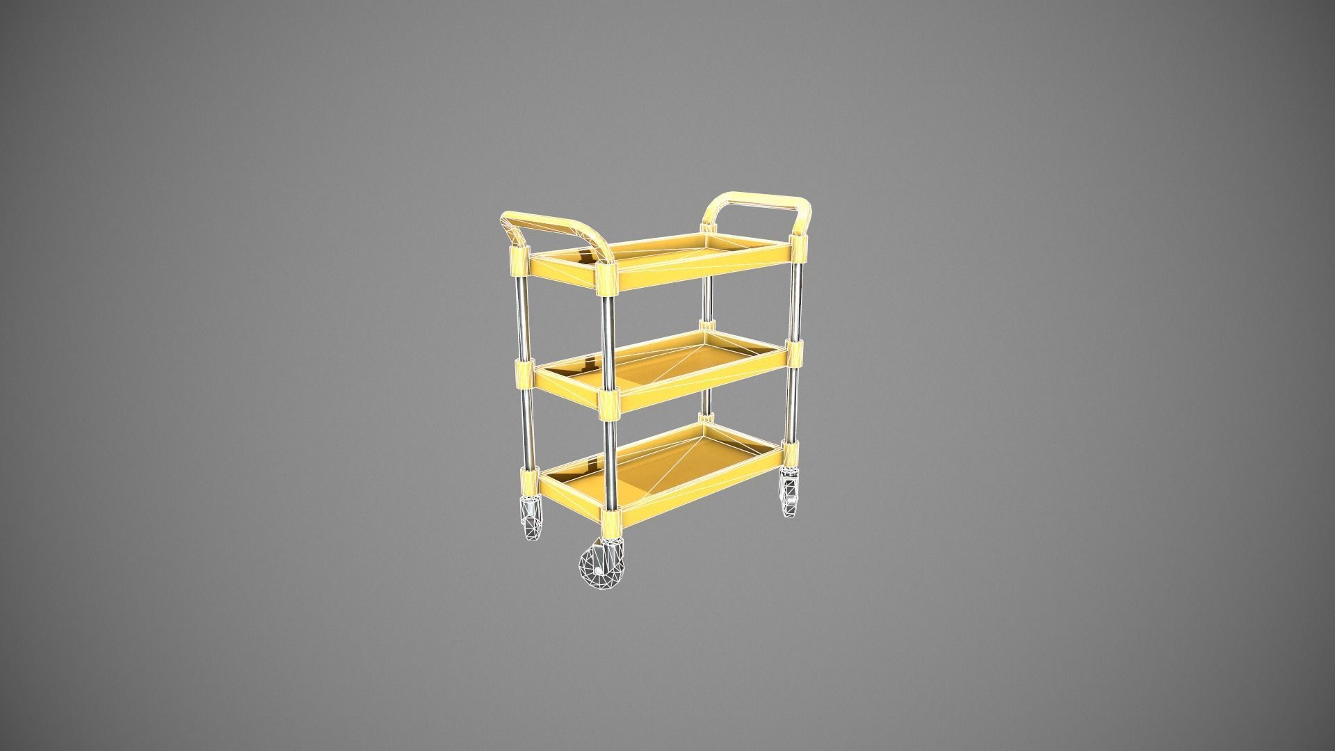 Three Tier Yellow Service Cart Low-poly 3D model_18