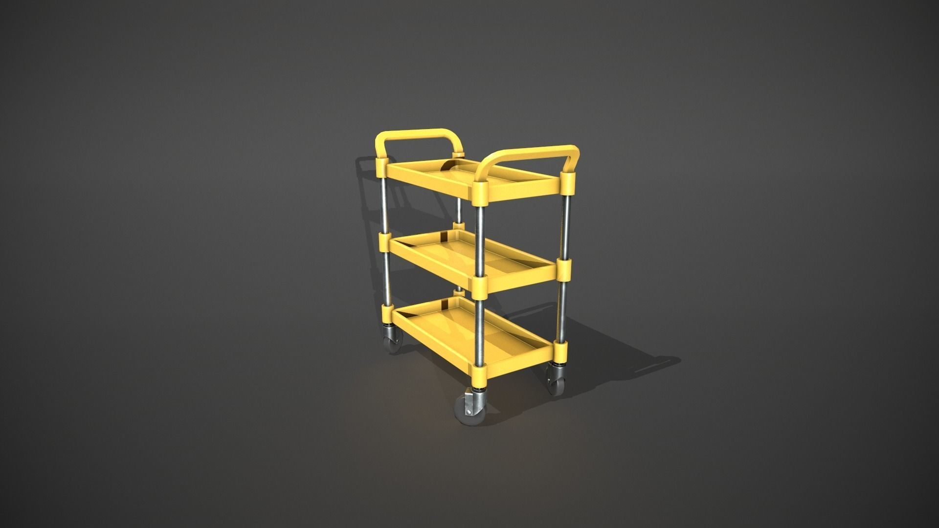 Three Tier Yellow Service Cart Low-poly 3D model_3