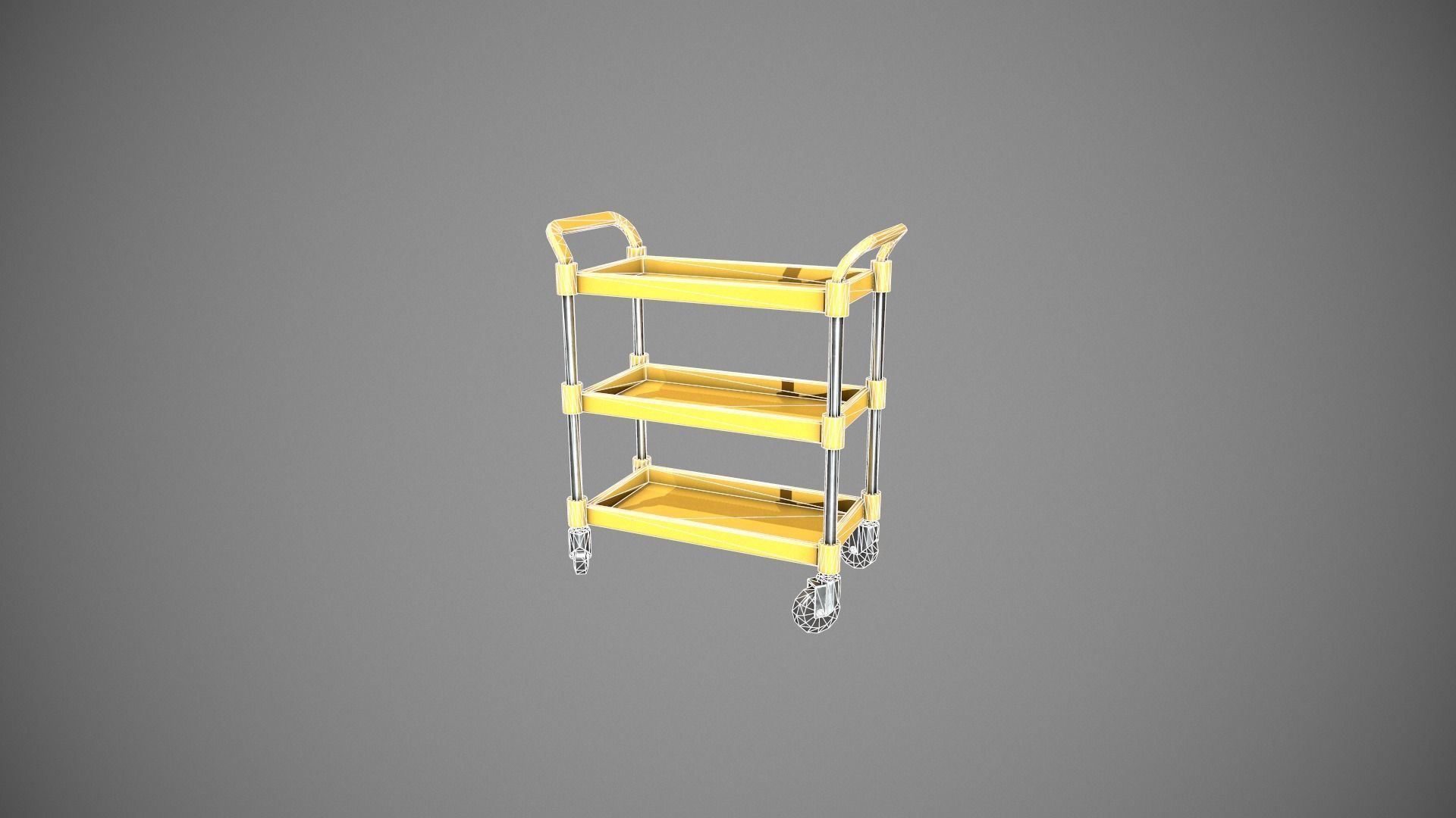 Three Tier Yellow Service Cart Low-poly 3D model_16