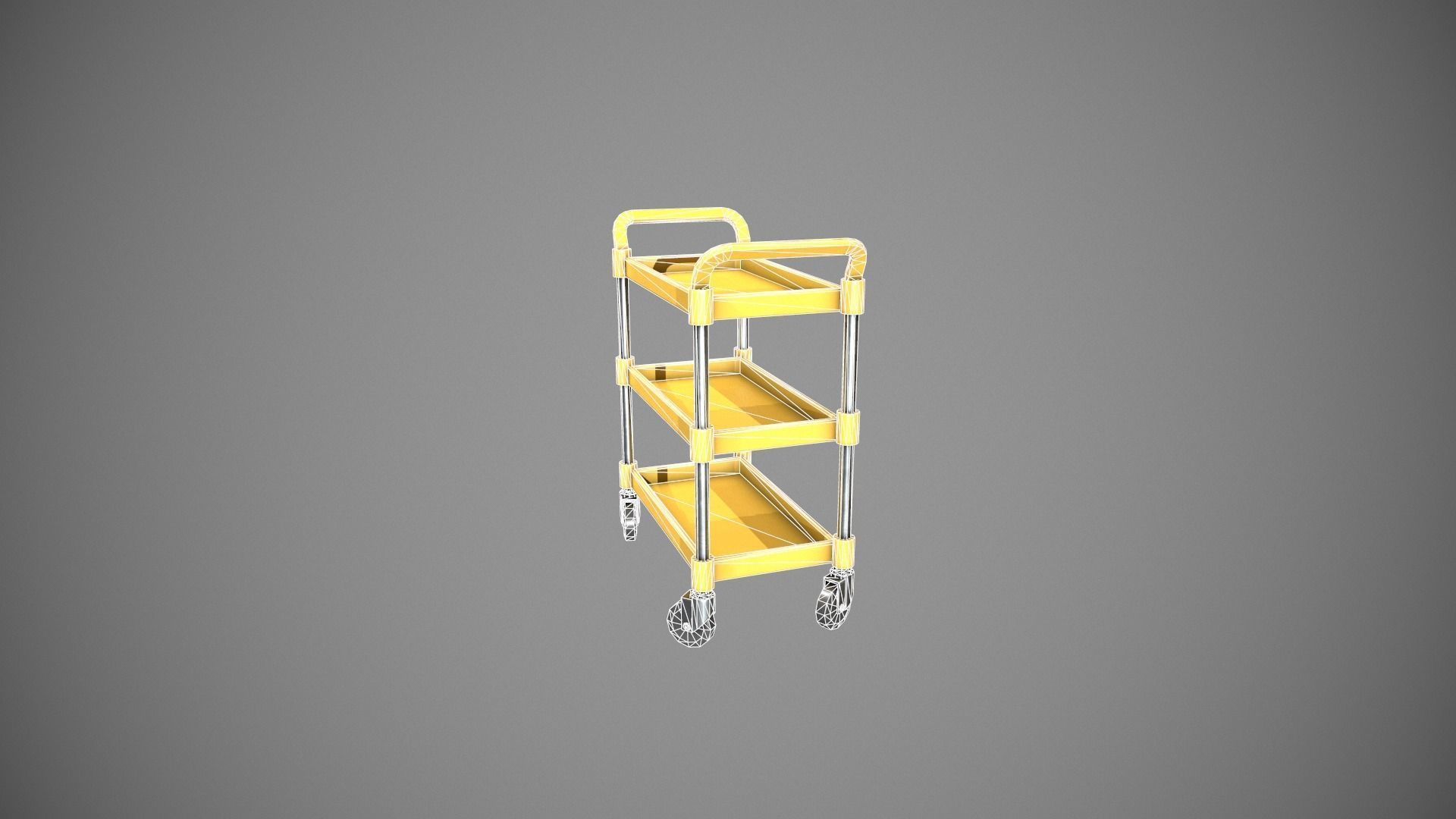 Three Tier Yellow Service Cart Low-poly 3D model_20
