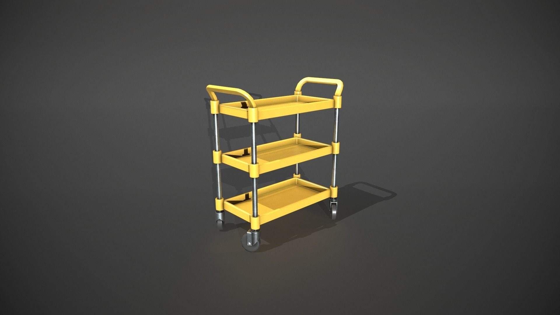 Three Tier Yellow Service Cart Low-poly 3D model_6