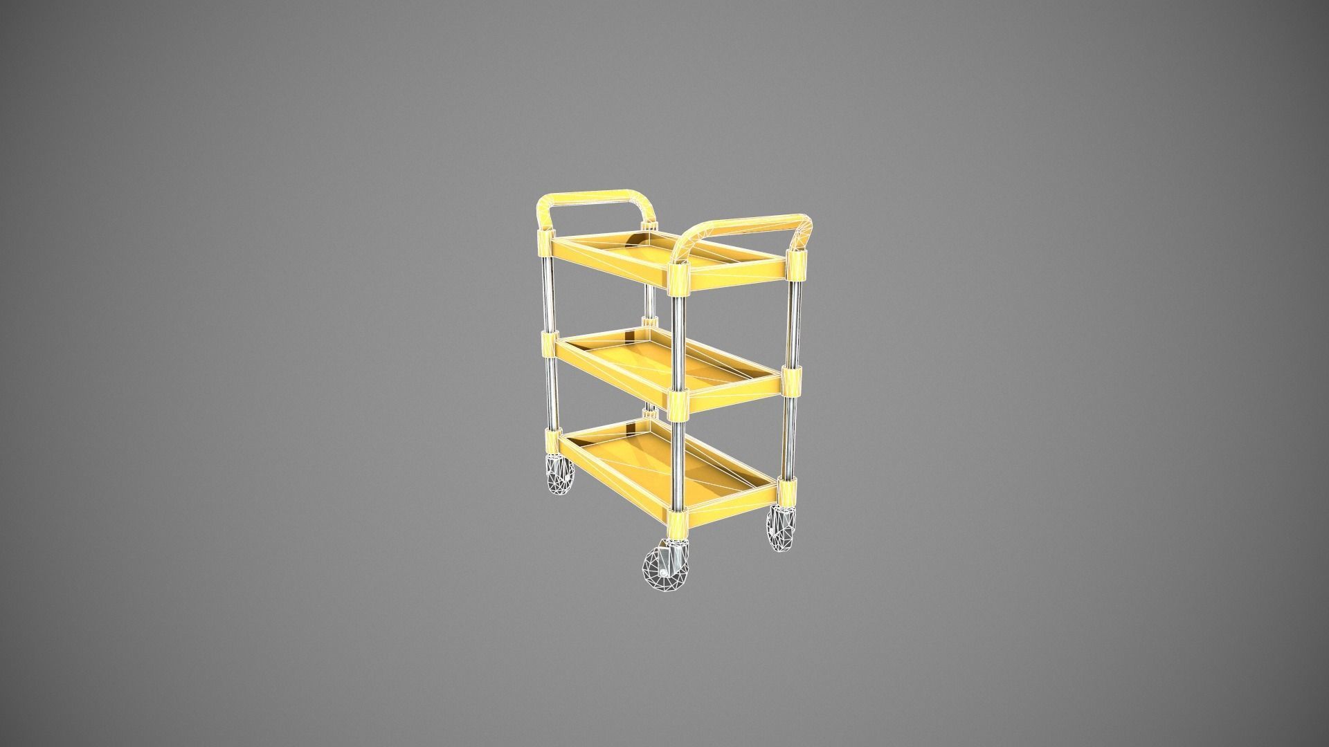 Three Tier Yellow Service Cart Low-poly 3D model_15