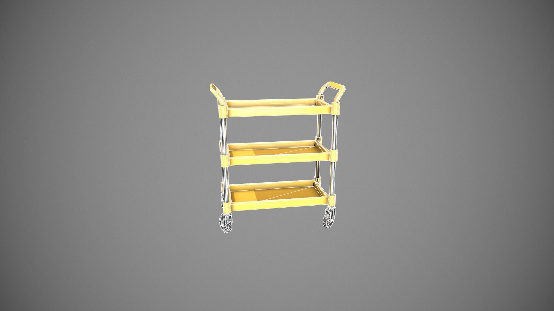 Three Tier Yellow Service Cart Low-poly 3D model_17