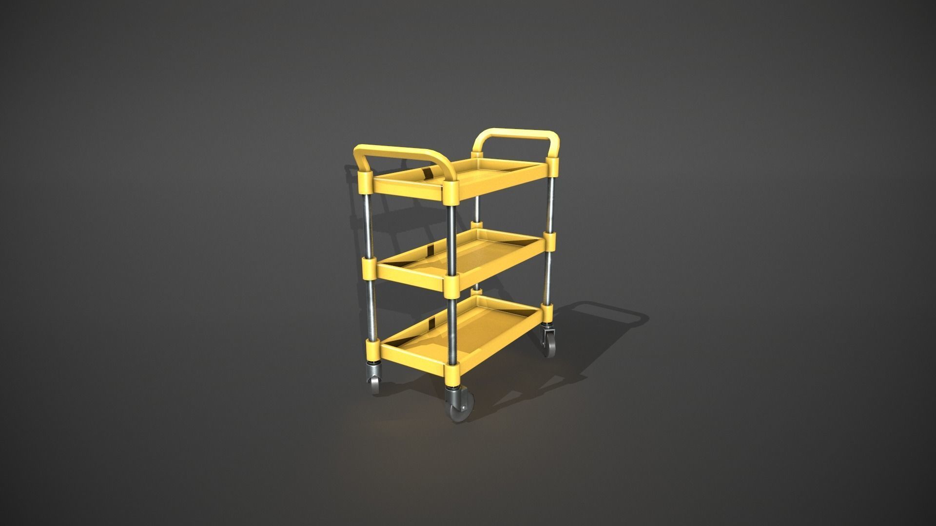 Three Tier Yellow Service Cart Low-poly 3D model_1