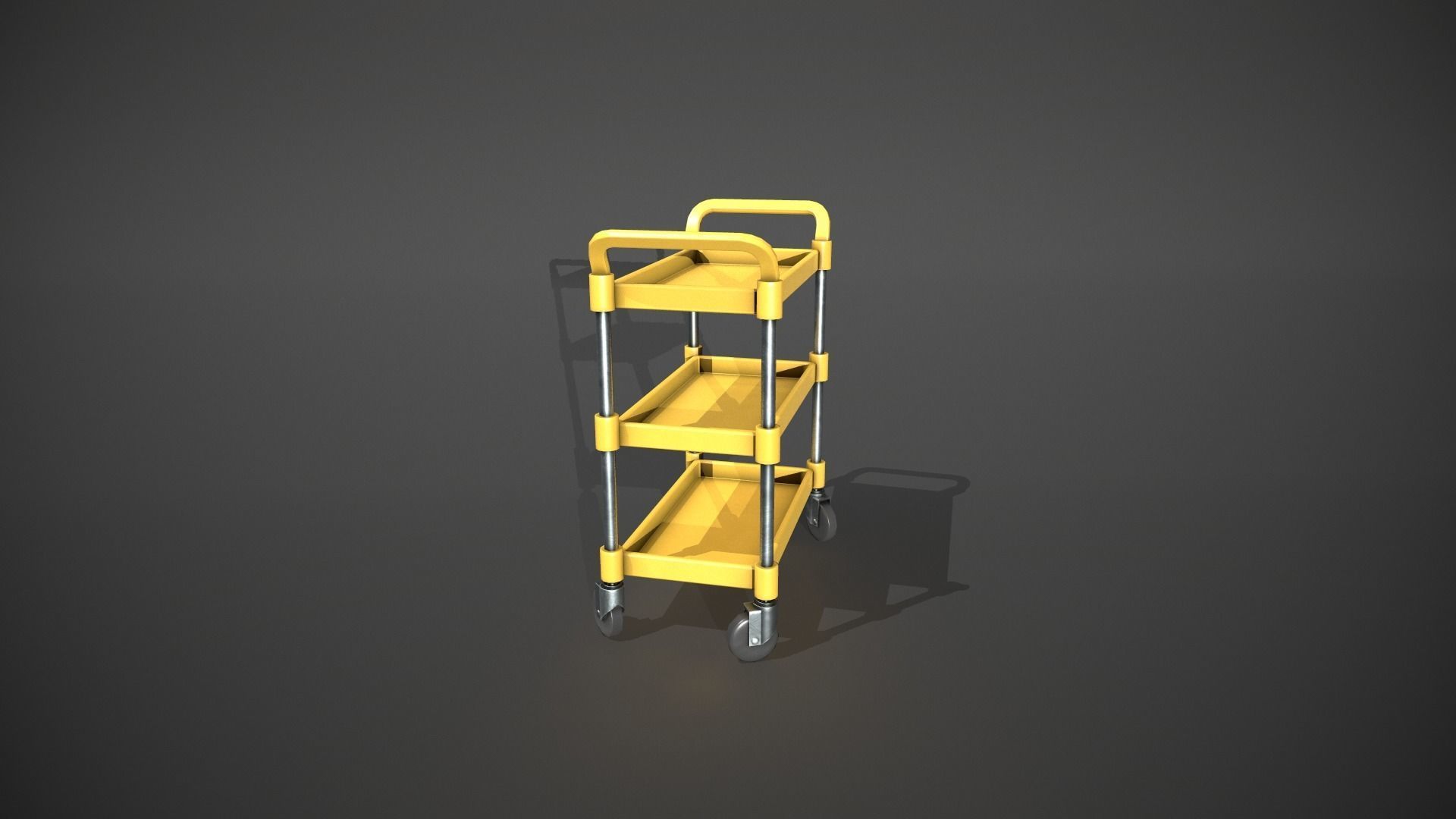 Three Tier Yellow Service Cart Low-poly 3D model_7