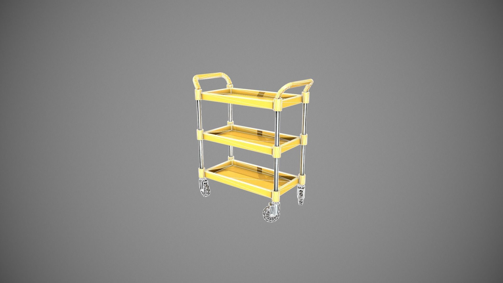 Three Tier Yellow Service Cart Low-poly 3D model_21