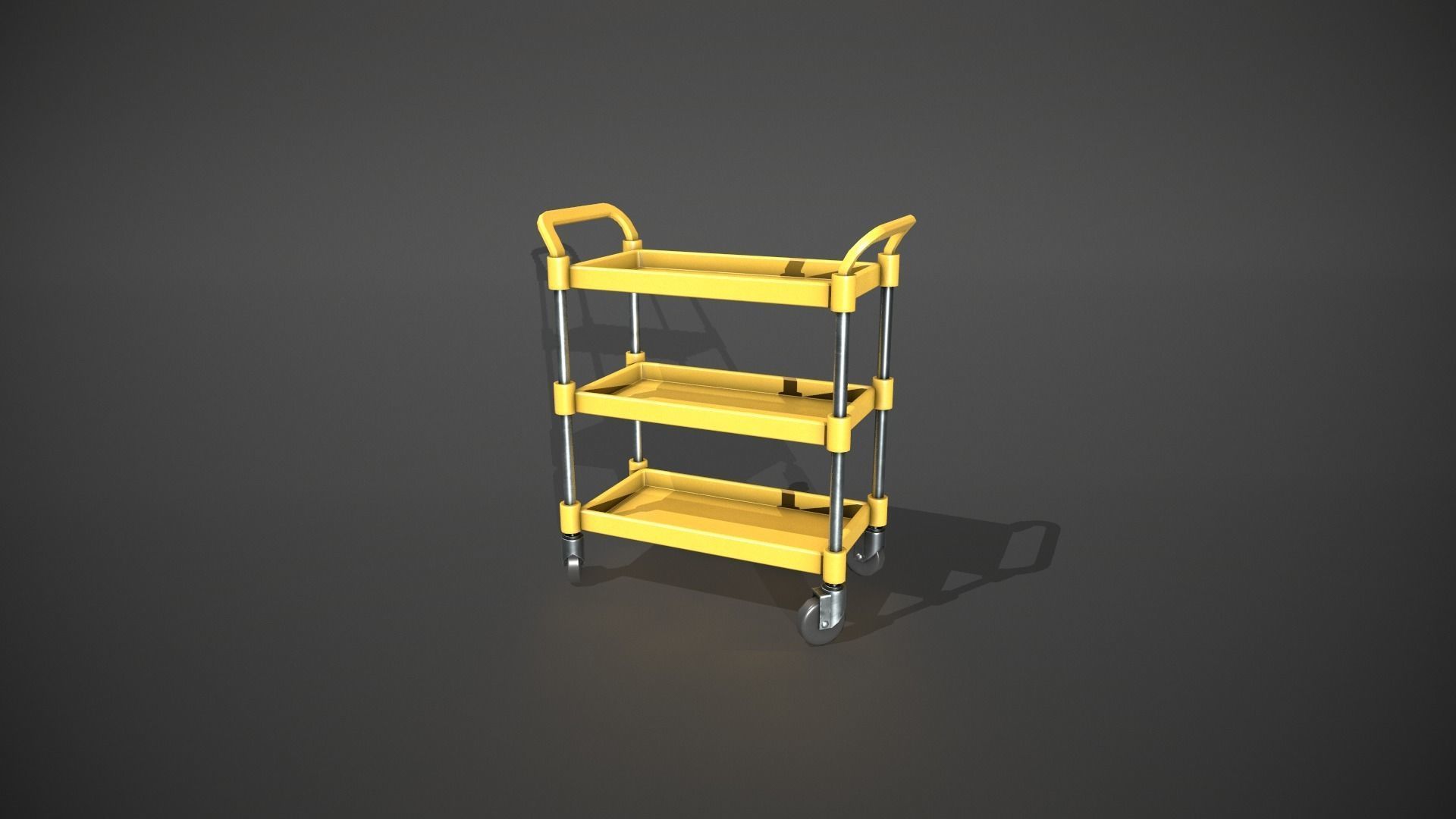 Three Tier Yellow Service Cart Low-poly 3D model_4