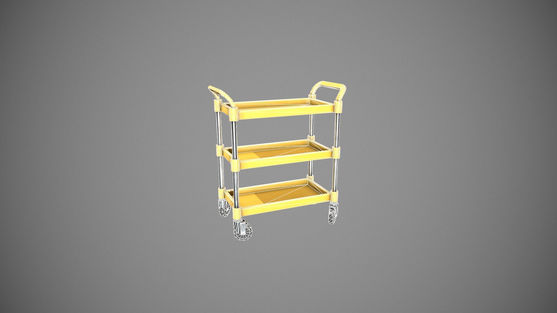 Three Tier Yellow Service Cart Low-poly 3D model_12