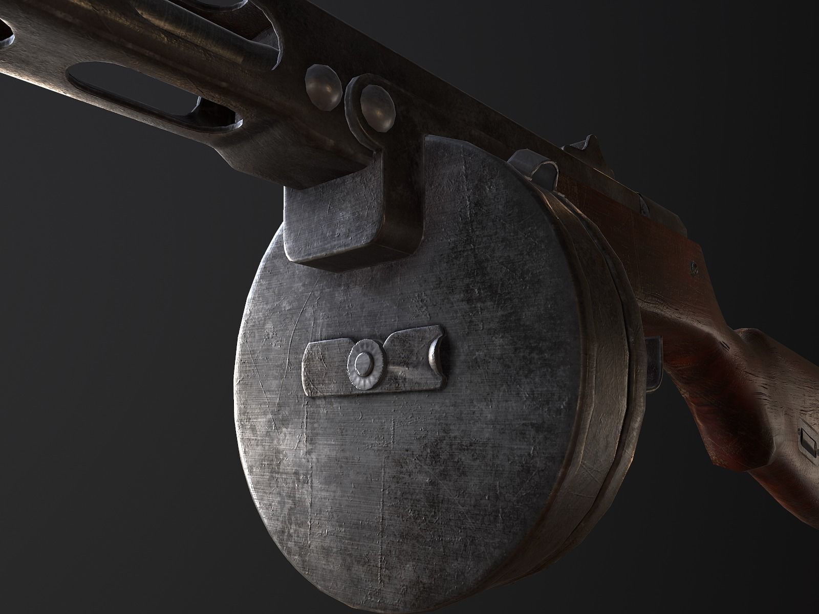 PPSh-41 USSR Machine gun WW2 PBR Low-poly 3D model_2