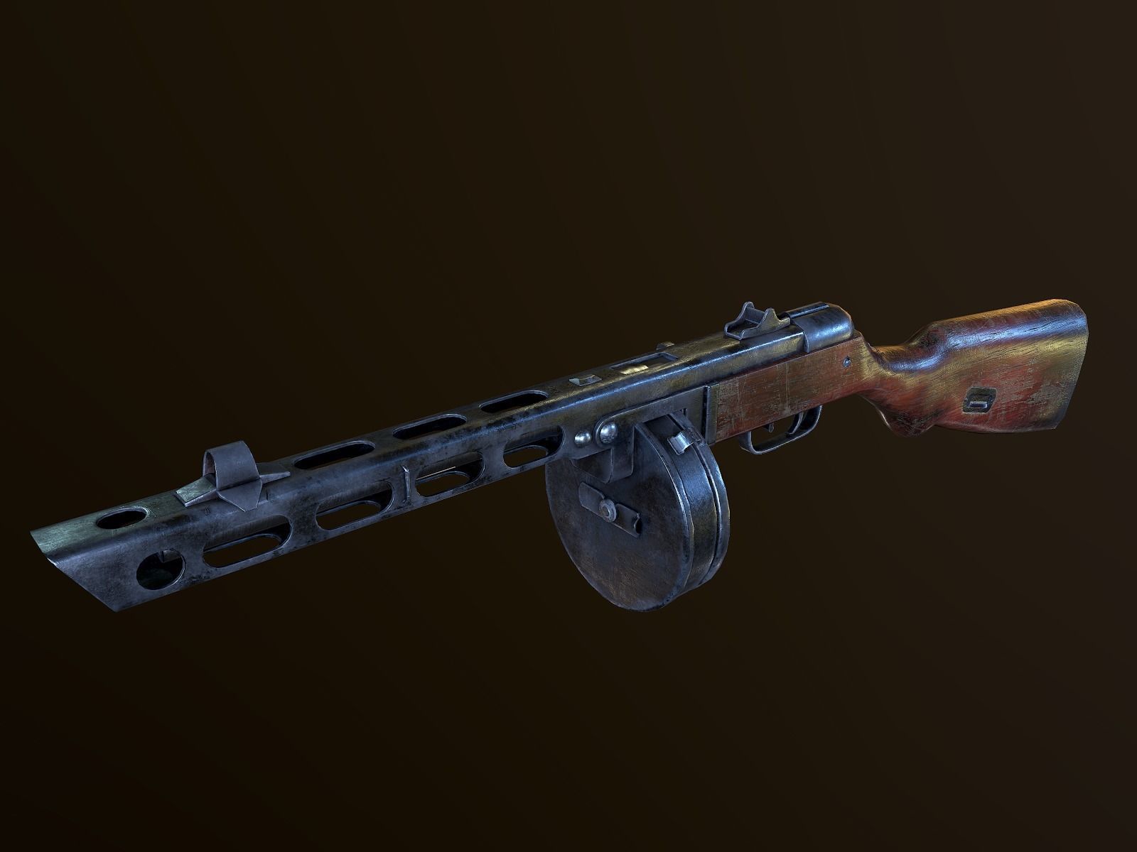 PPSh-41 USSR Machine gun WW2 PBR Low-poly 3D model_3