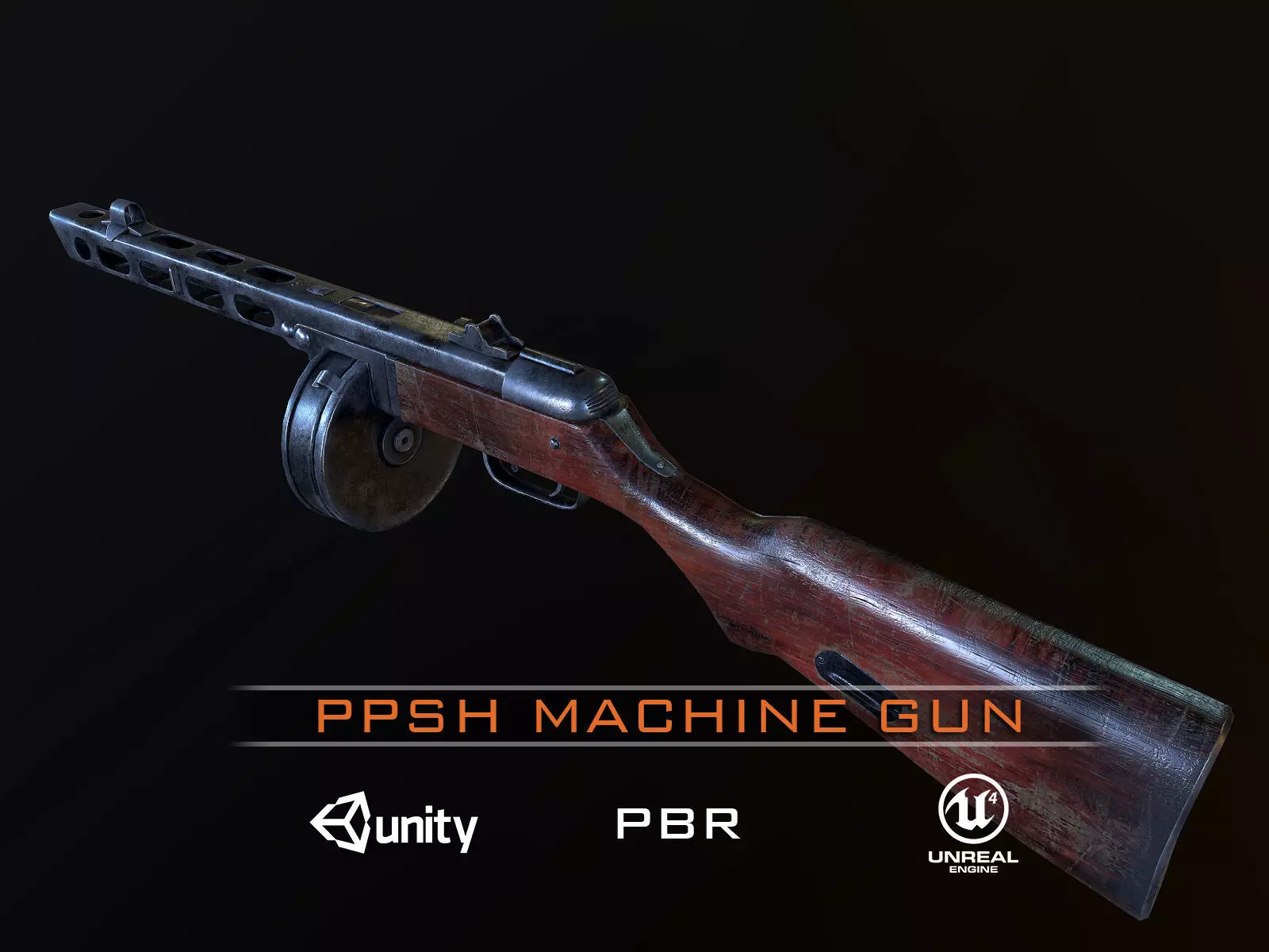 PPSh-41 USSR Machine gun WW2 PBR Low-poly 3D model_0