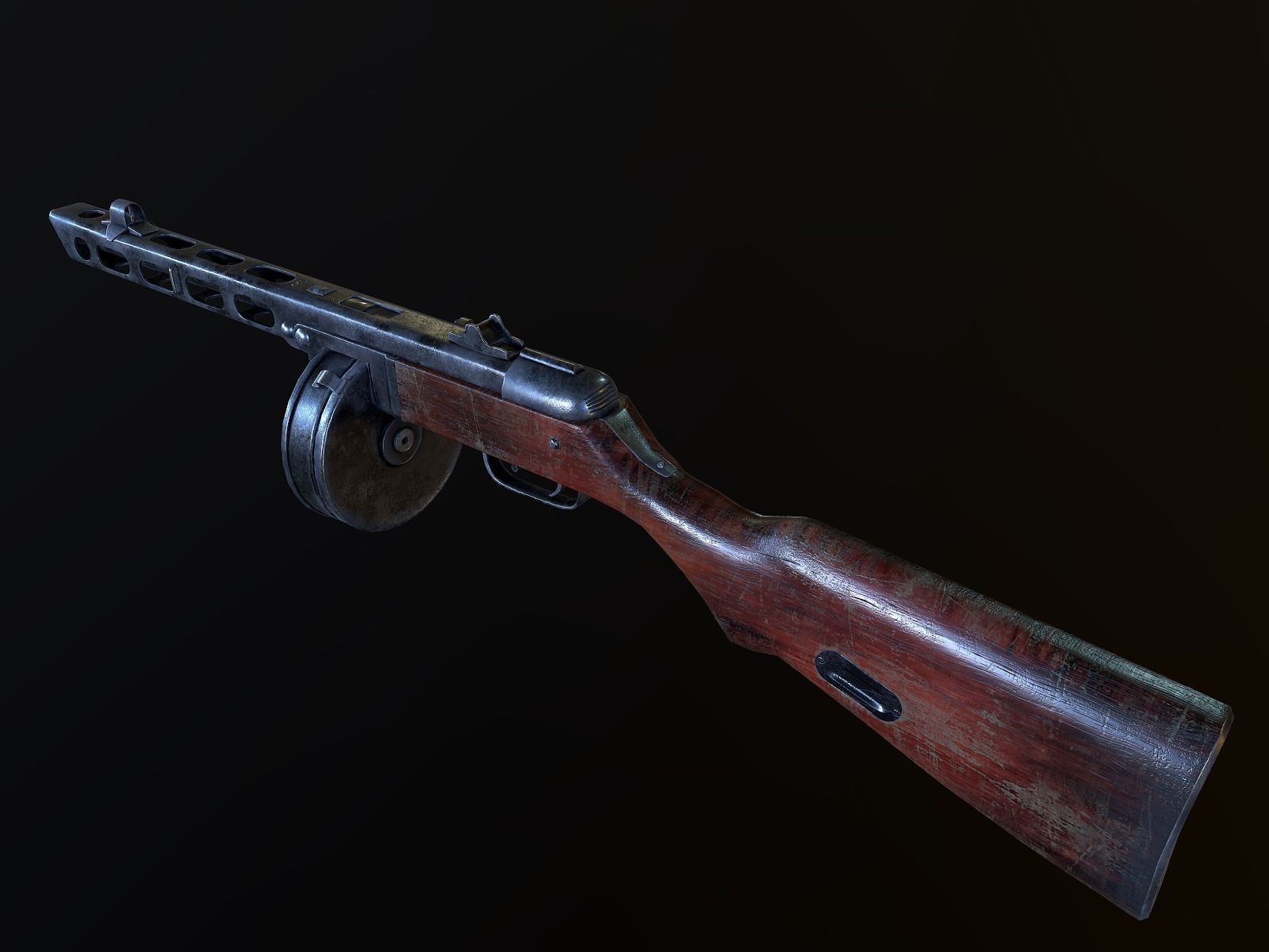 PPSh-41 USSR Machine gun WW2 PBR Low-poly 3D model_4