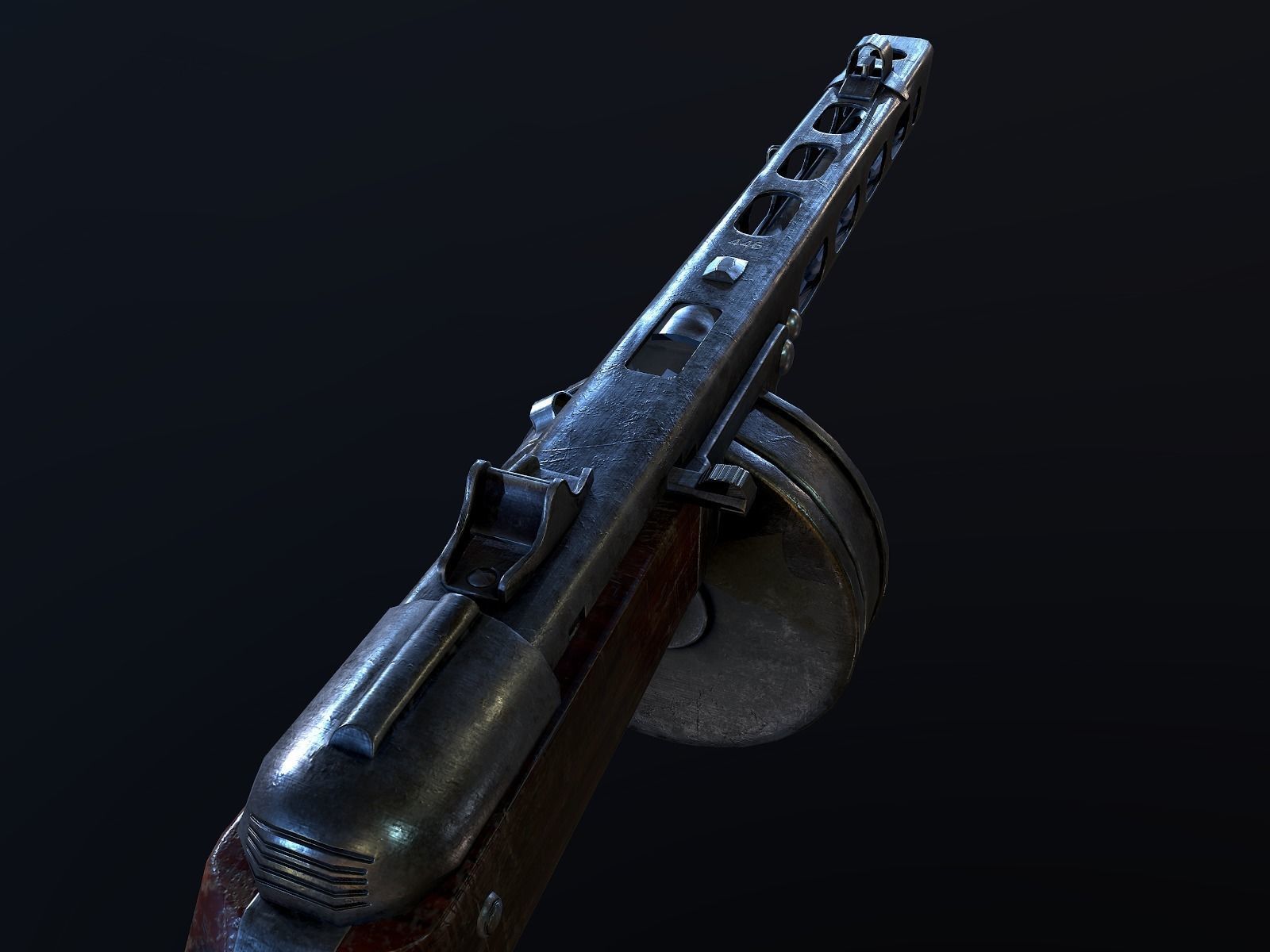 PPSh-41 USSR Machine gun WW2 PBR Low-poly 3D model_6