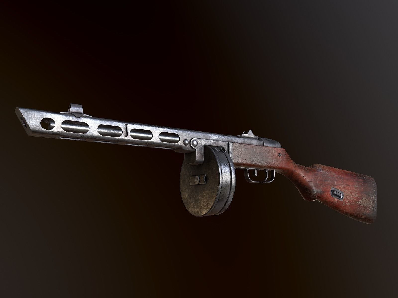 PPSh-41 USSR Machine gun WW2 PBR Low-poly 3D model_1