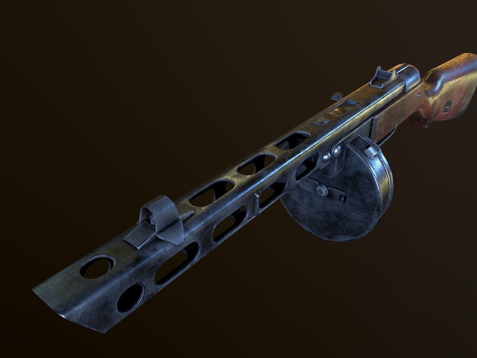 PPSh-41 USSR Machine gun WW2 PBR Low-poly 3D model_5