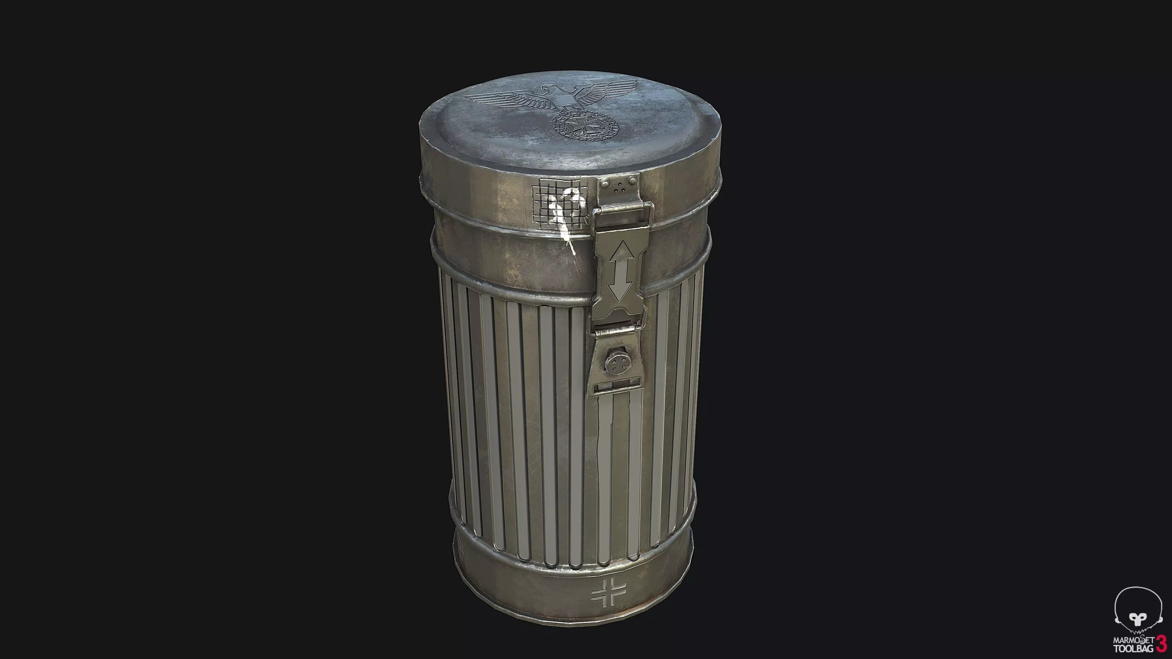 WW2 Gas Mask Container Clean and Dirty PBR Low-poly 3D model_0