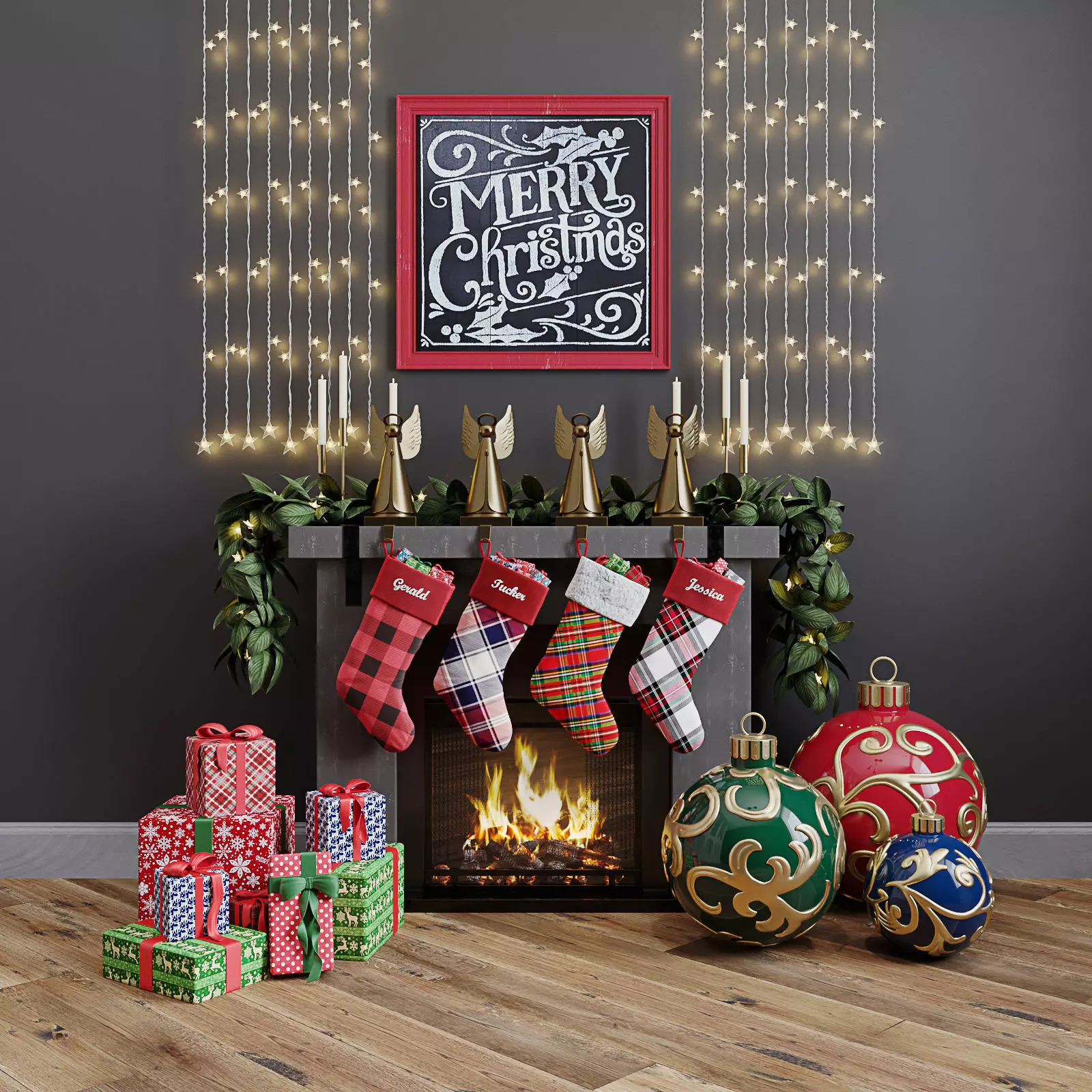 Christmas decor set 02 3D model_0