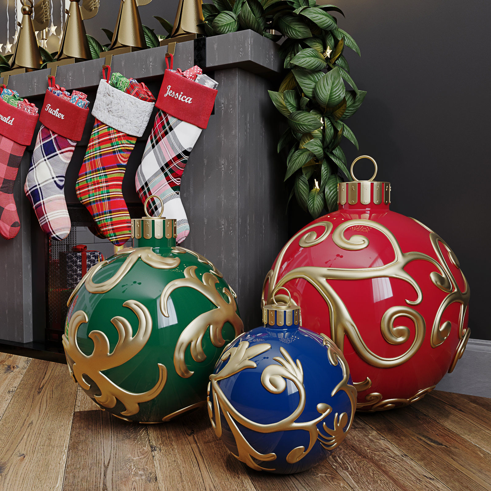 Christmas decor set 02 3D model_1