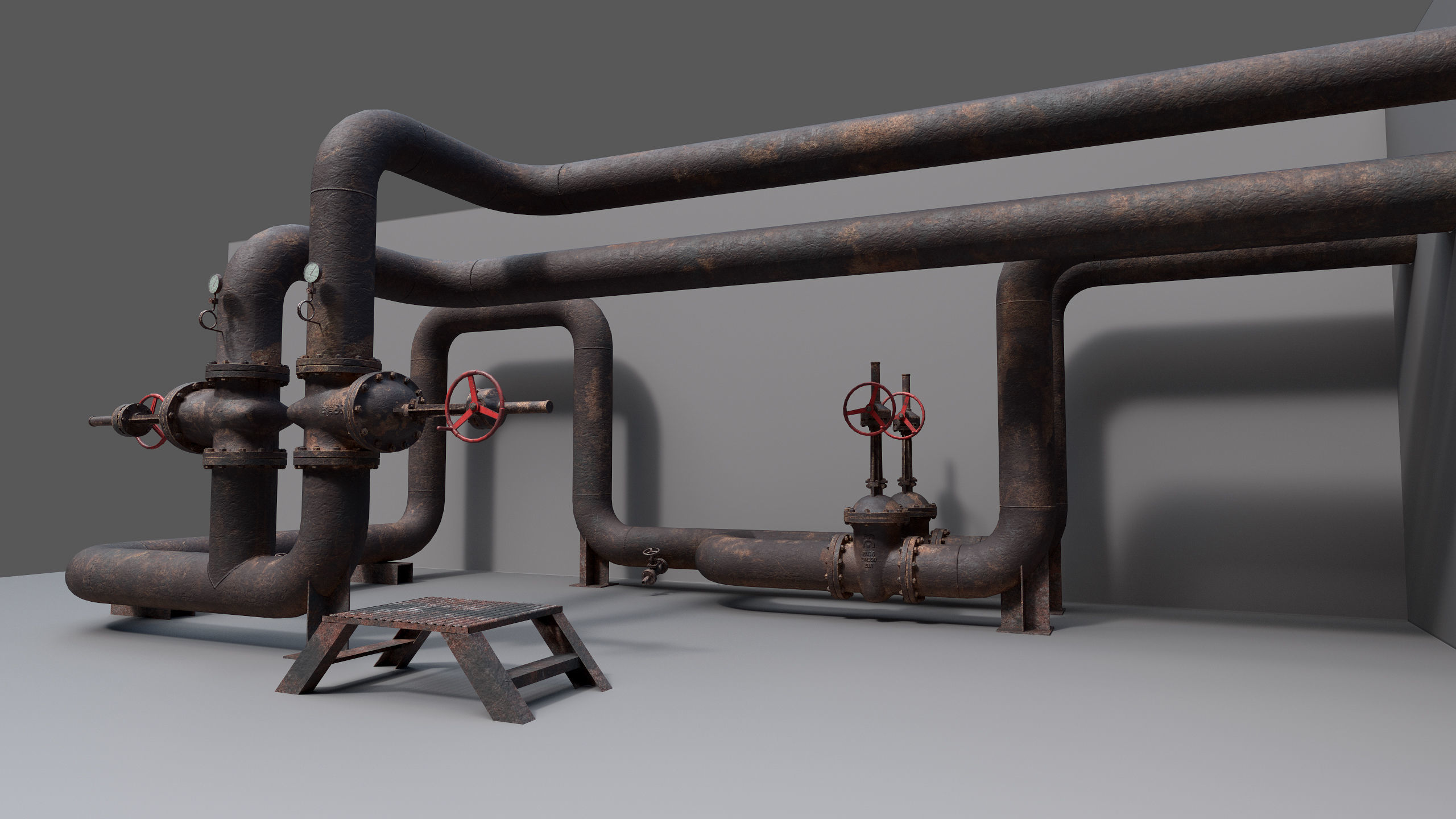 Industrial vapor pipelines Low-poly 3D model_8