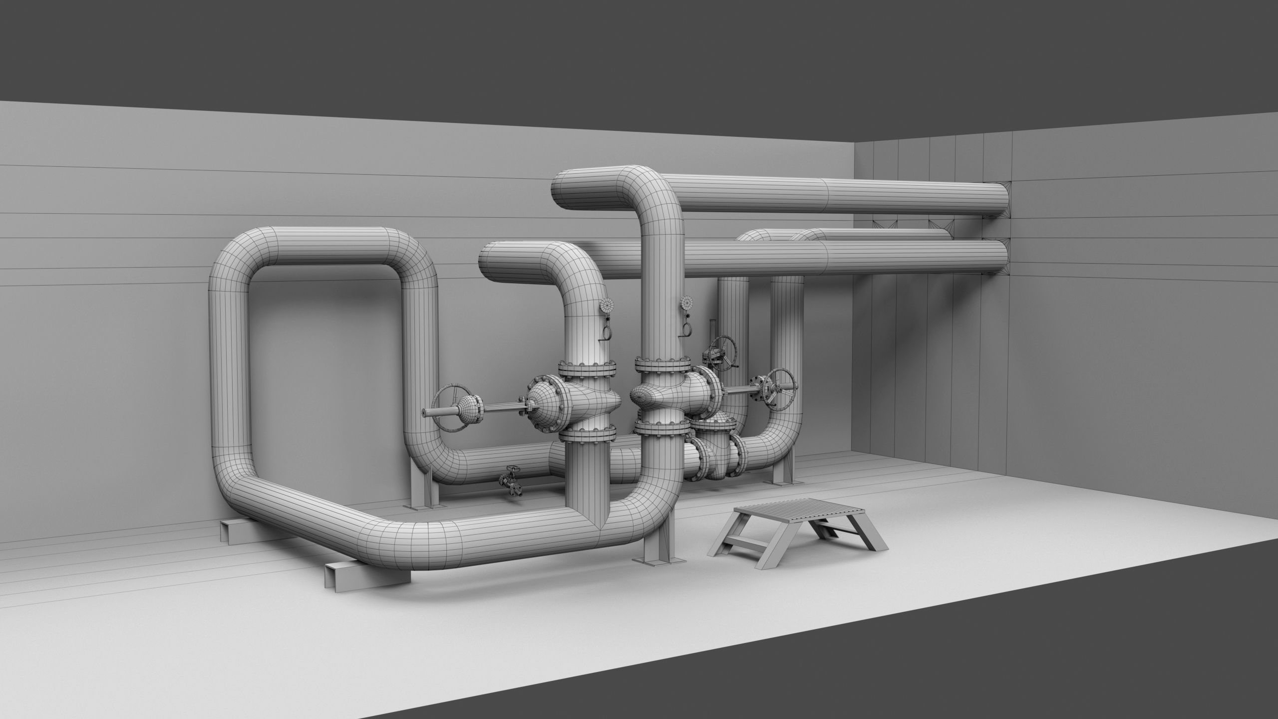 Industrial vapor pipelines Low-poly 3D model_11