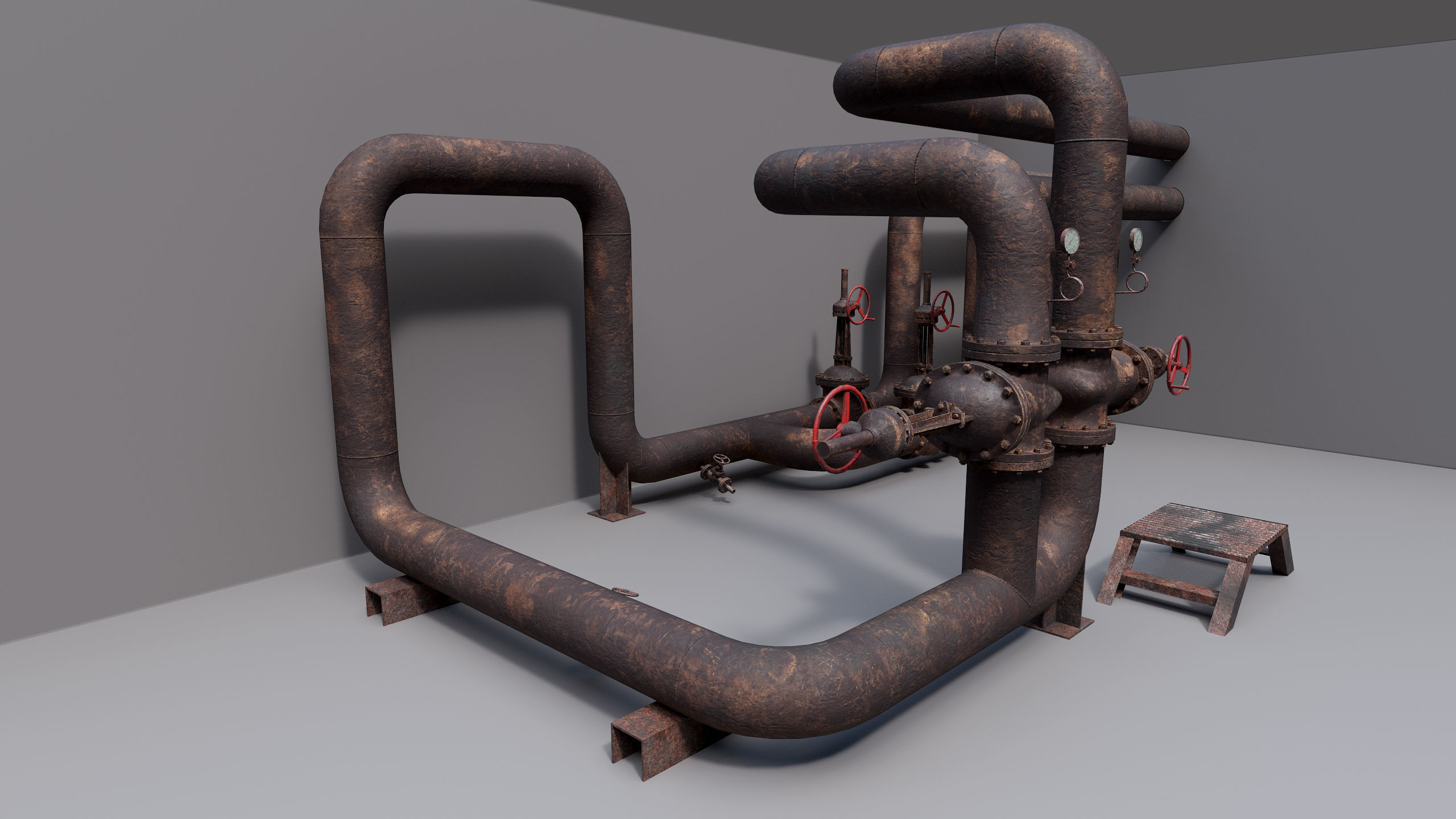 Industrial vapor pipelines Low-poly 3D model_6