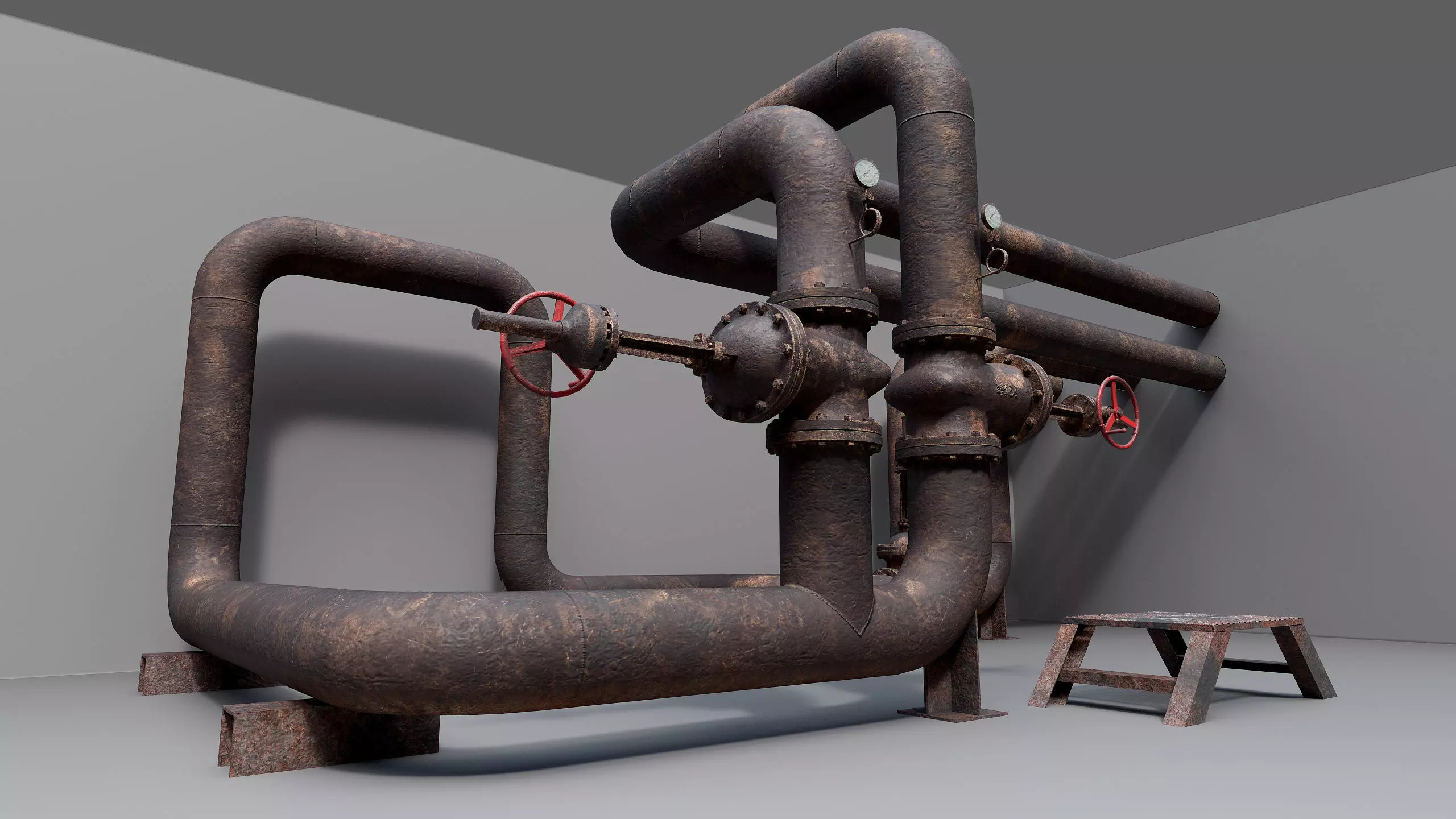 Industrial vapor pipelines Low-poly 3D model_0