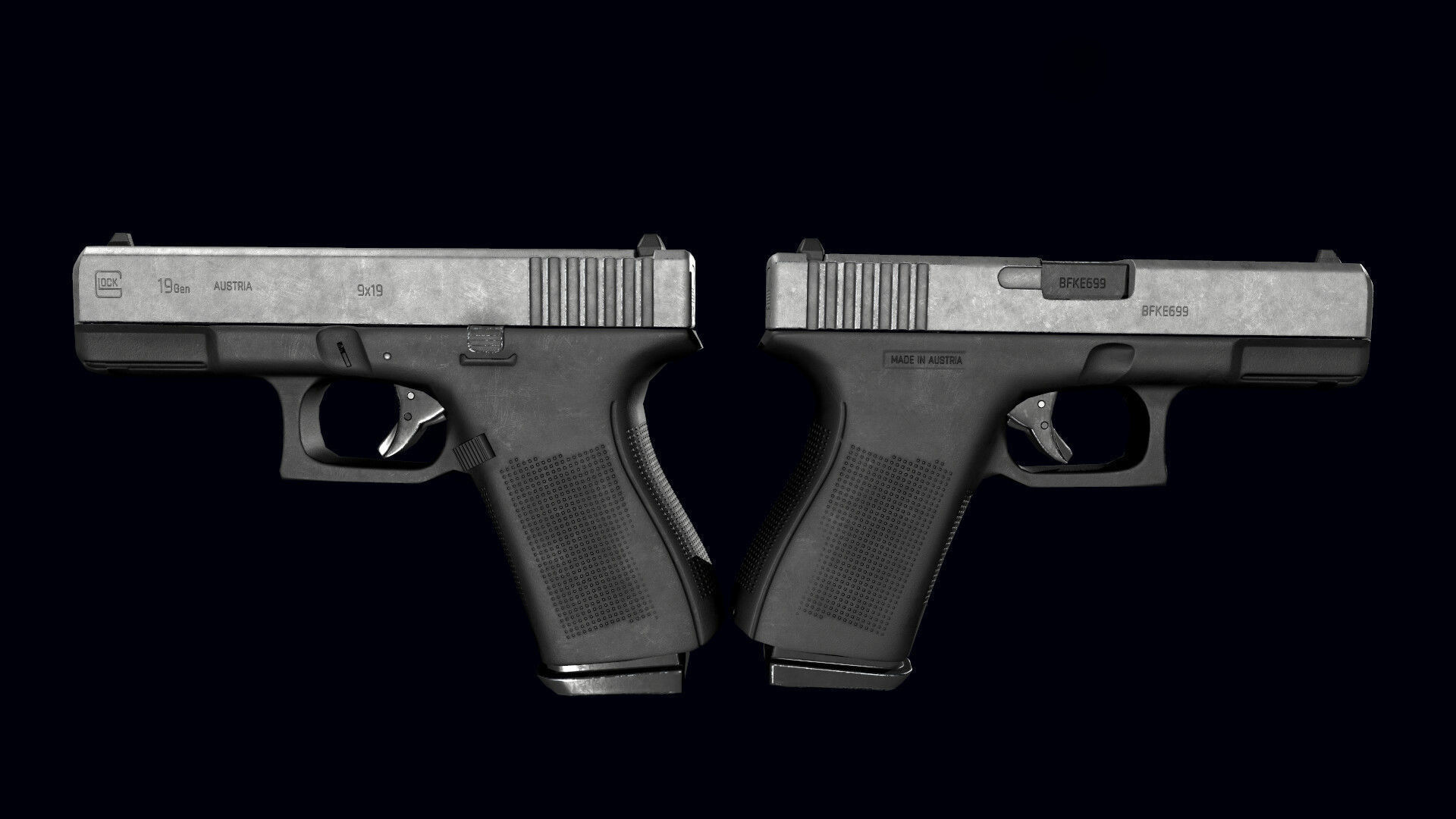 Pistol Glock 19 game ready Low-poly 3D model_4