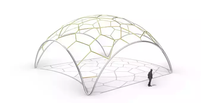 Voronoi Dome Wireframe Structure Stand Alone Pavilion v1