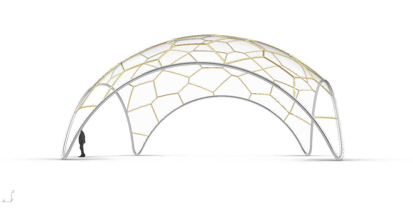 Voronoi Dome Wireframe Structure Stand Alone Pavilion v1 3D model_7