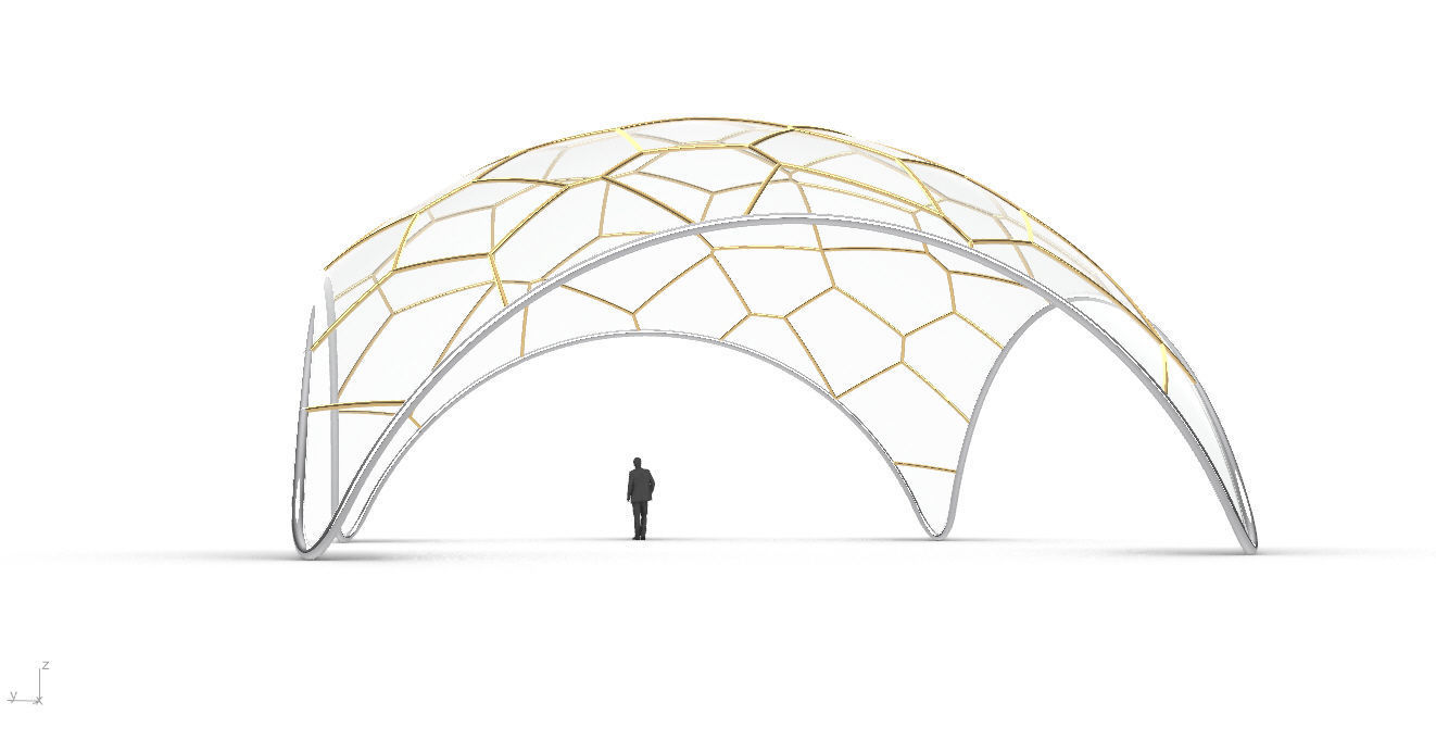 Voronoi Dome Wireframe Structure Stand Alone Pavilion v1 3D model_11