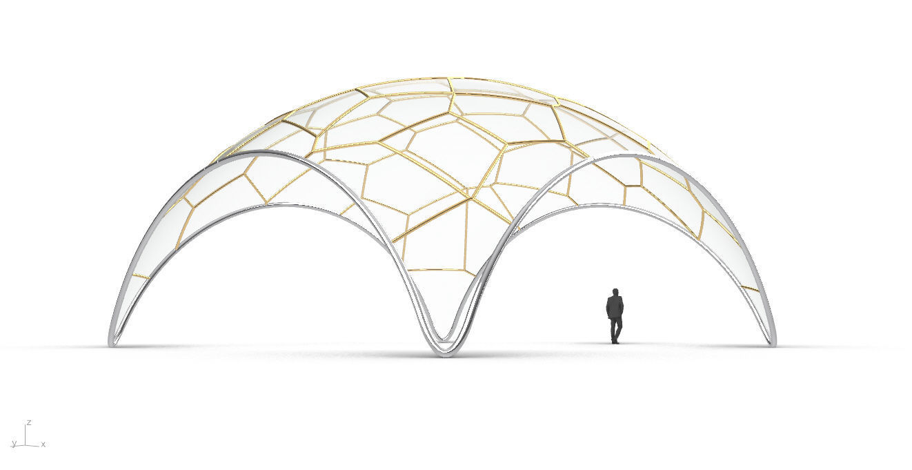 Voronoi Dome Wireframe Structure Stand Alone Pavilion v1 3D model_14