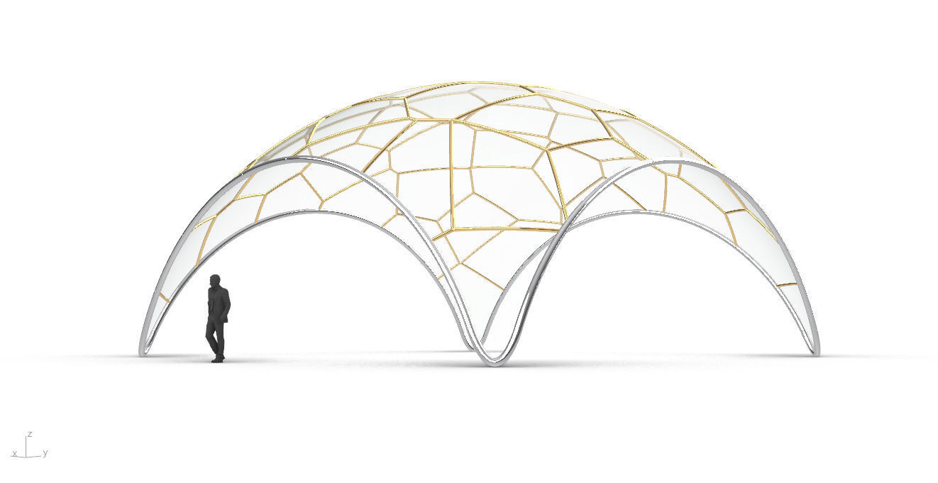 Voronoi Dome Wireframe Structure Stand Alone Pavilion v1 3D model_4