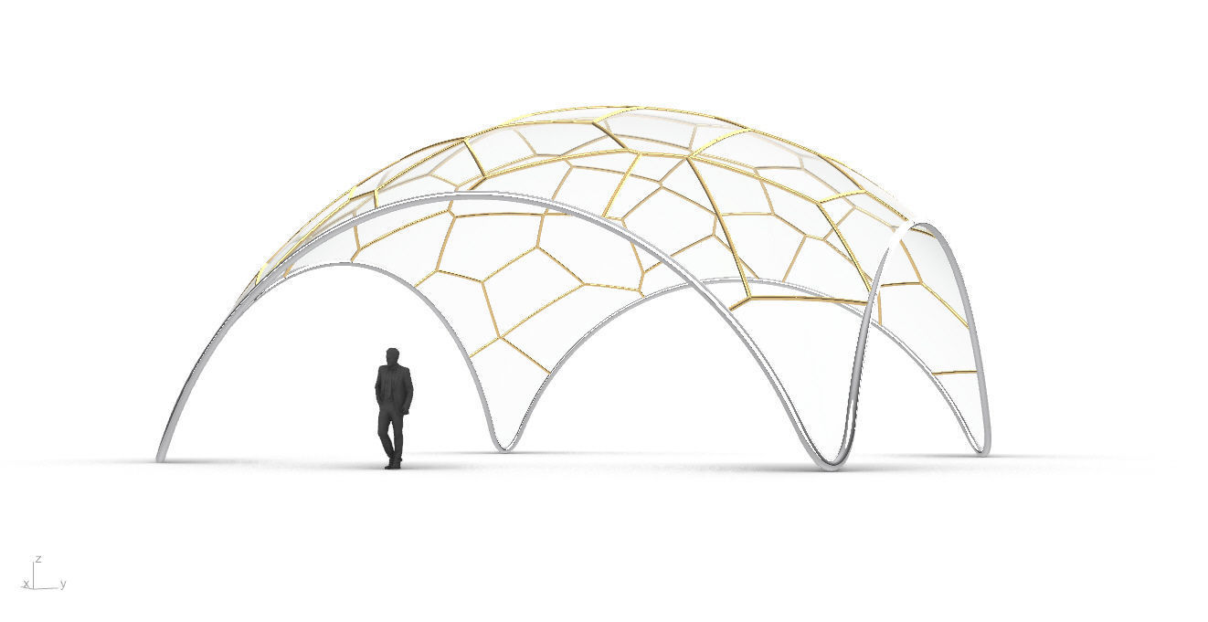 Voronoi Dome Wireframe Structure Stand Alone Pavilion v1 3D model_3