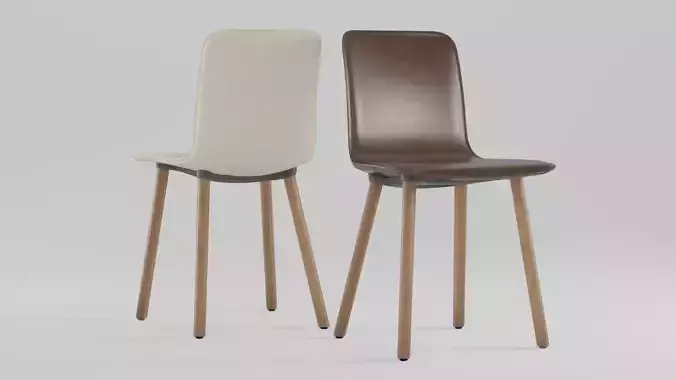 Vitra HAL Leather Wood Chair Low-poly 3D model