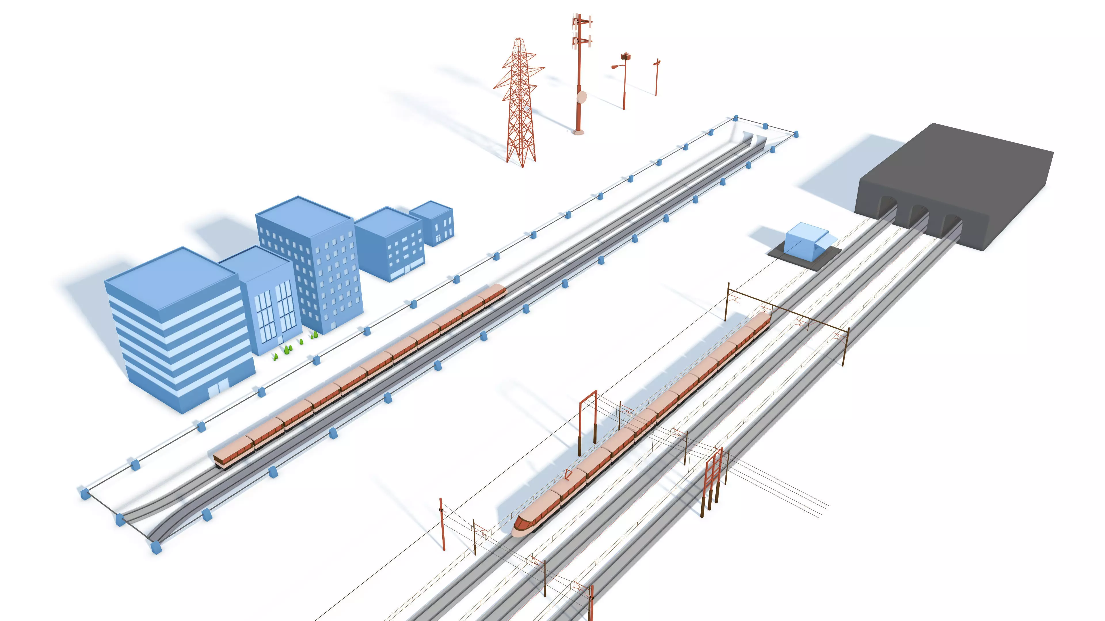 Cartoon Train Rail Kitbash - simple polygons 3D model 3D model_0