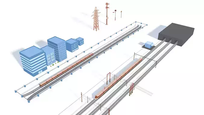 Cartoon Train Rail Kitbash - simple polygons 3D model