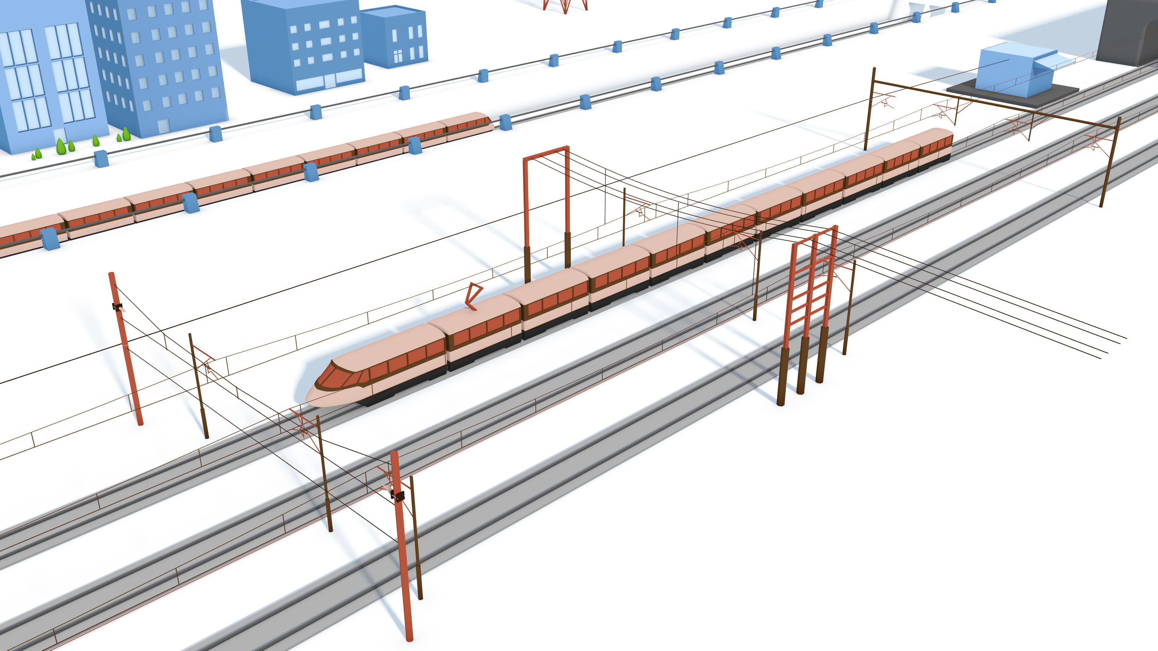 Cartoon Train Rail Kitbash - simple polygons 3D model 3D model_2