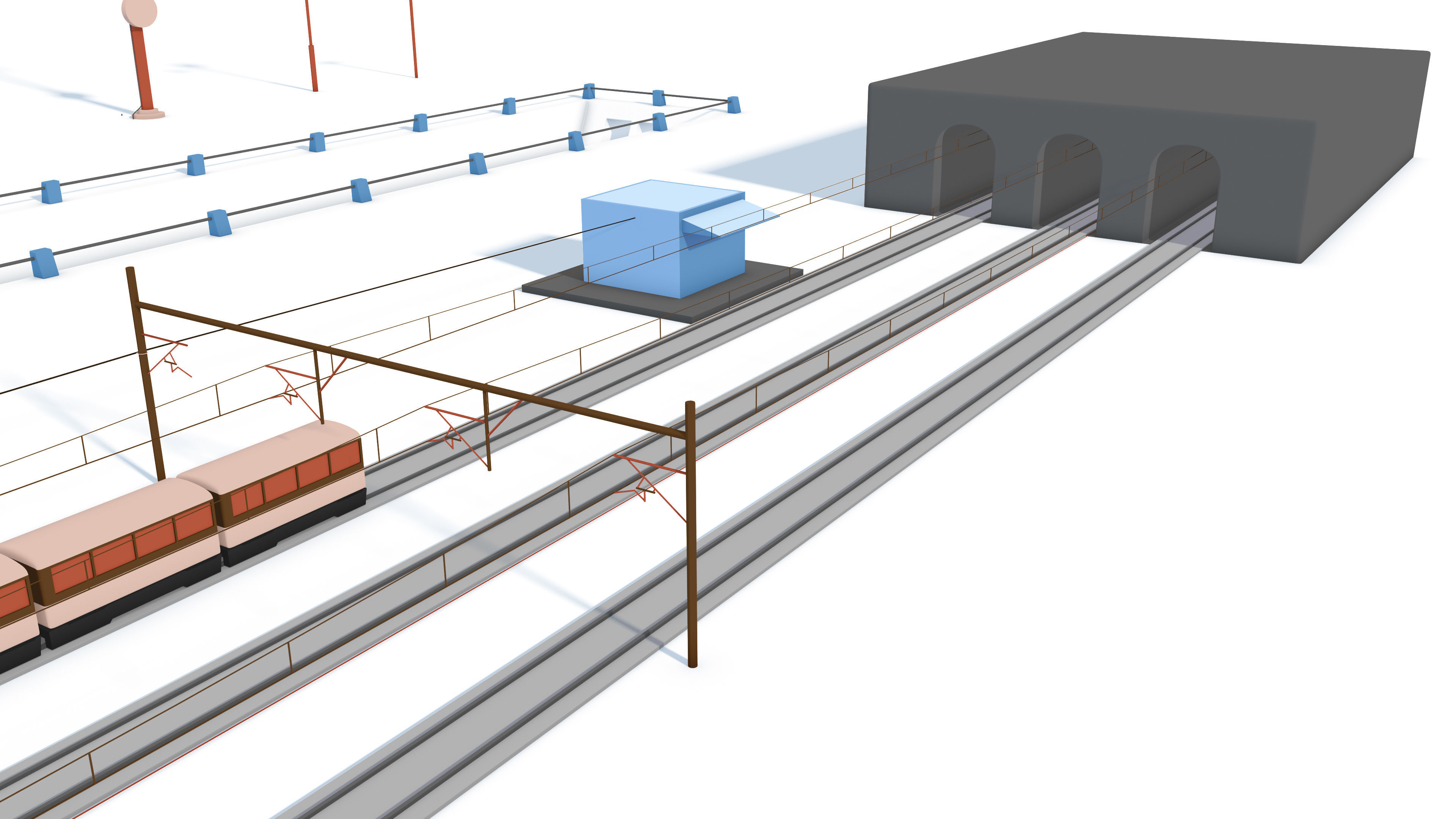 Cartoon Train Rail Kitbash - simple polygons 3D model 3D model_3
