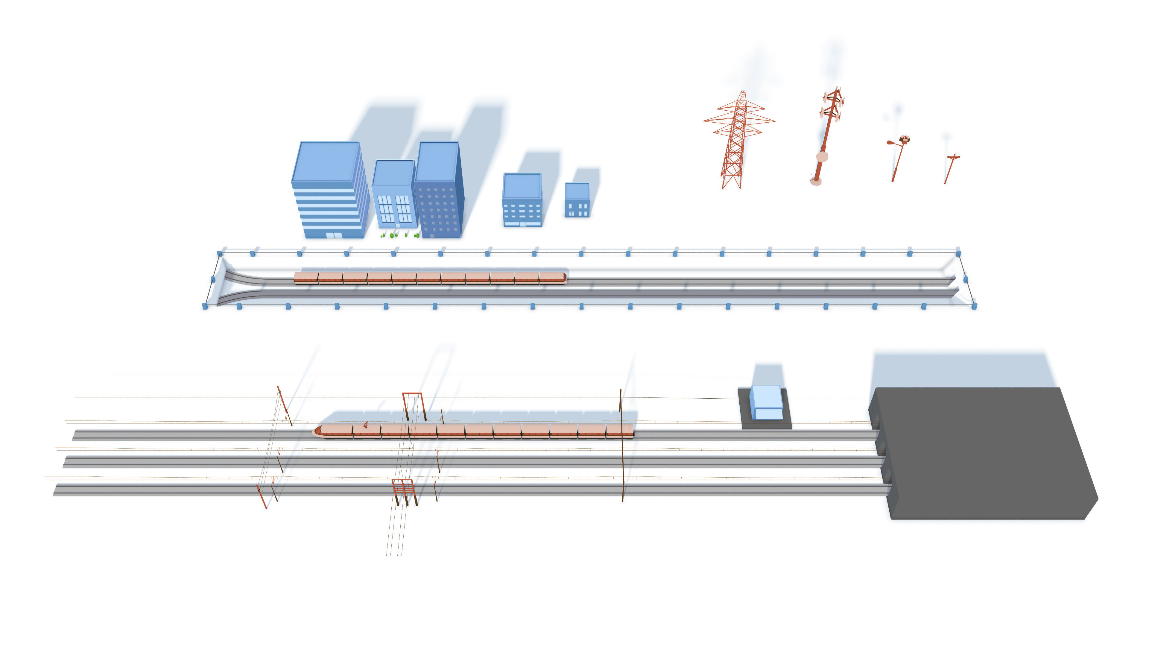 Cartoon Train Rail Kitbash - simple polygons 3D model 3D model_9