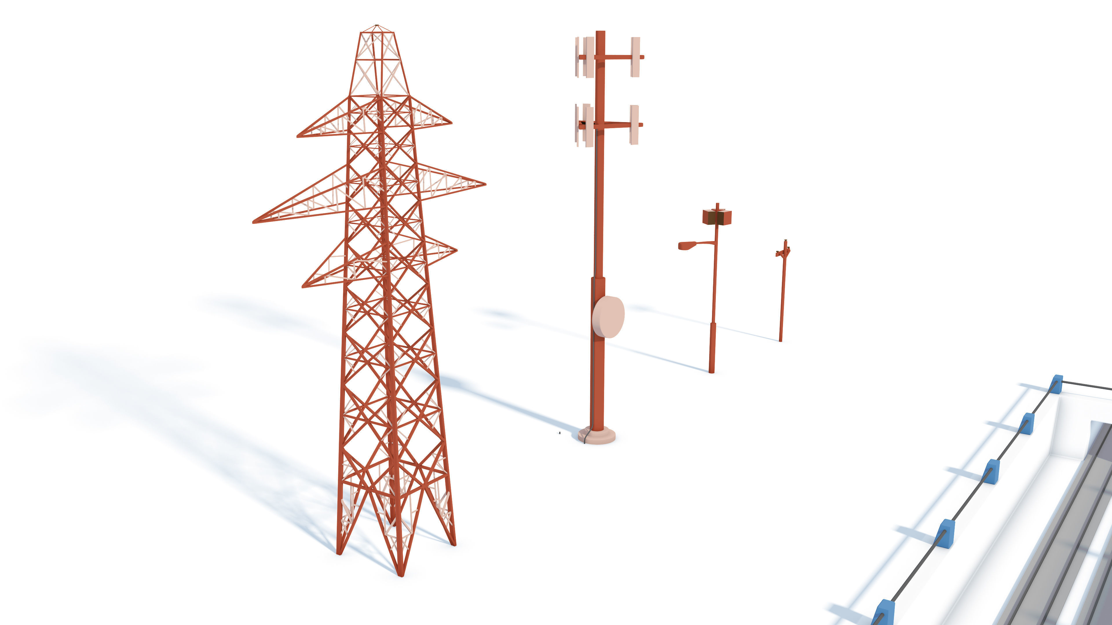 Cartoon Train Rail Kitbash - simple polygons 3D model 3D model_4