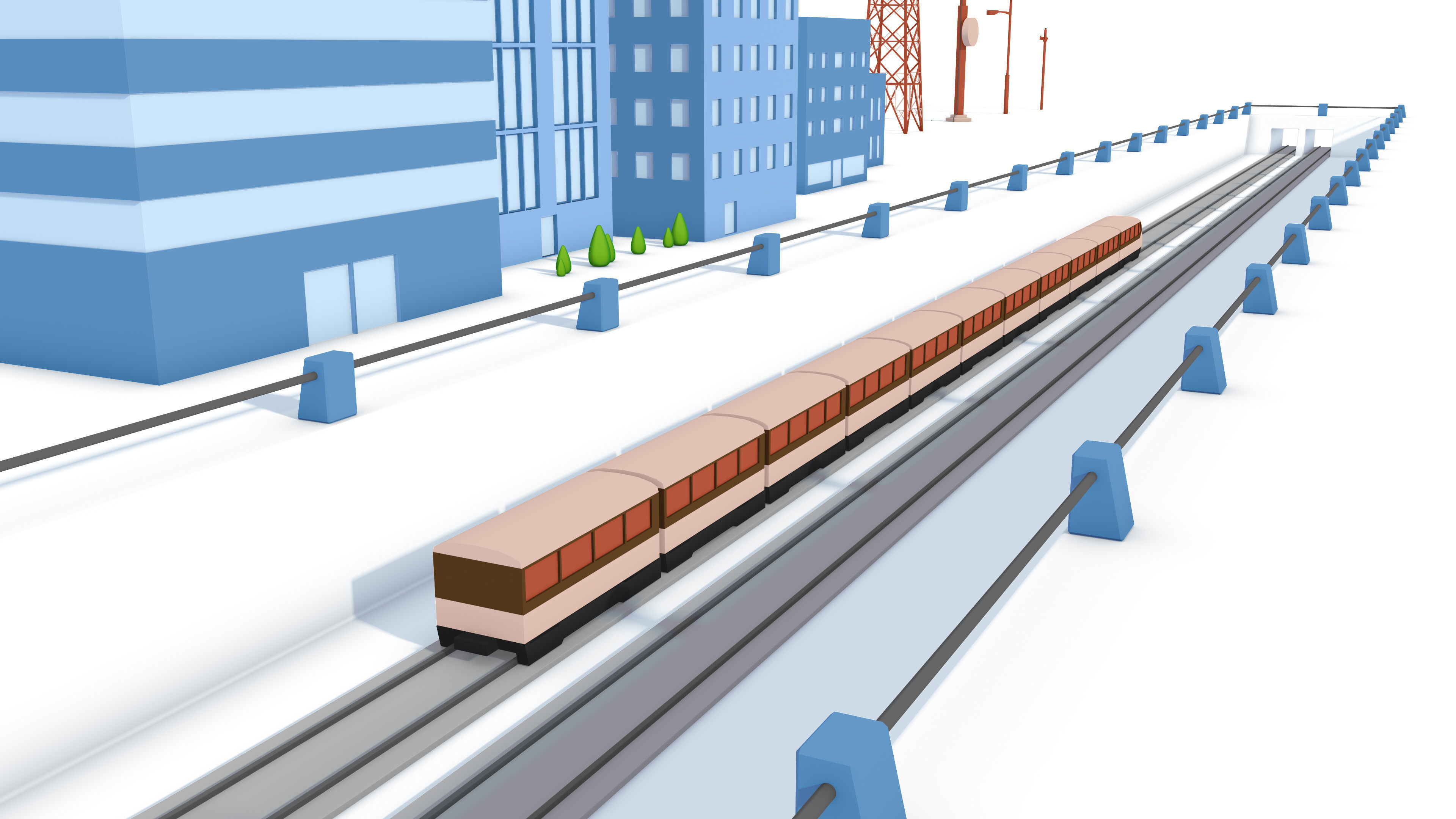 Cartoon Train Rail Kitbash - simple polygons 3D model 3D model_6