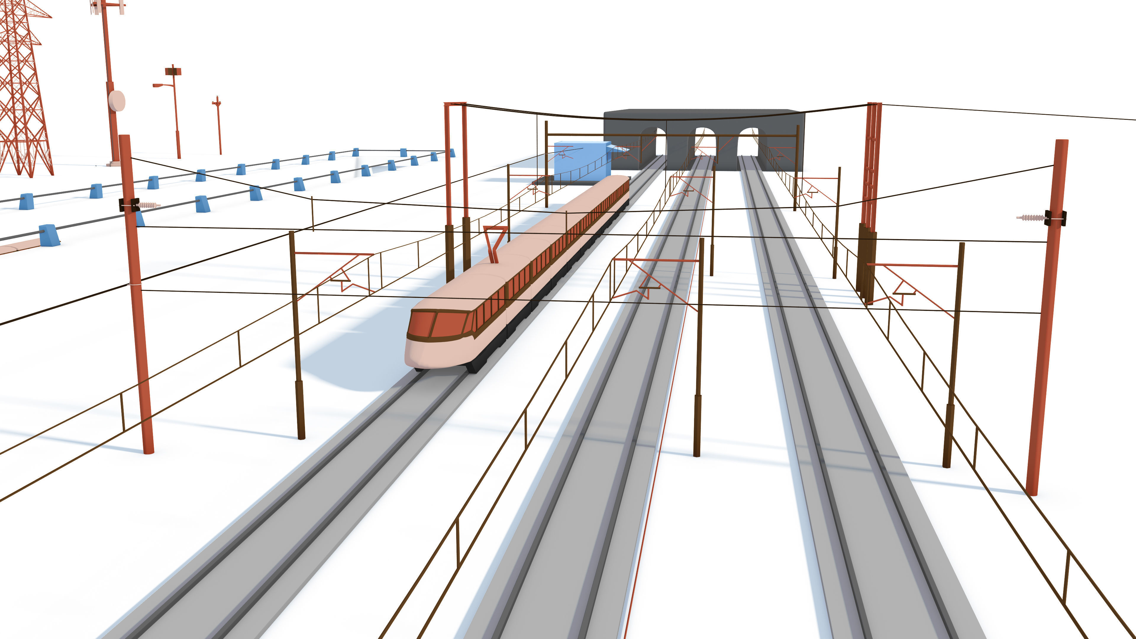 Cartoon Train Rail Kitbash - simple polygons 3D model 3D model_1