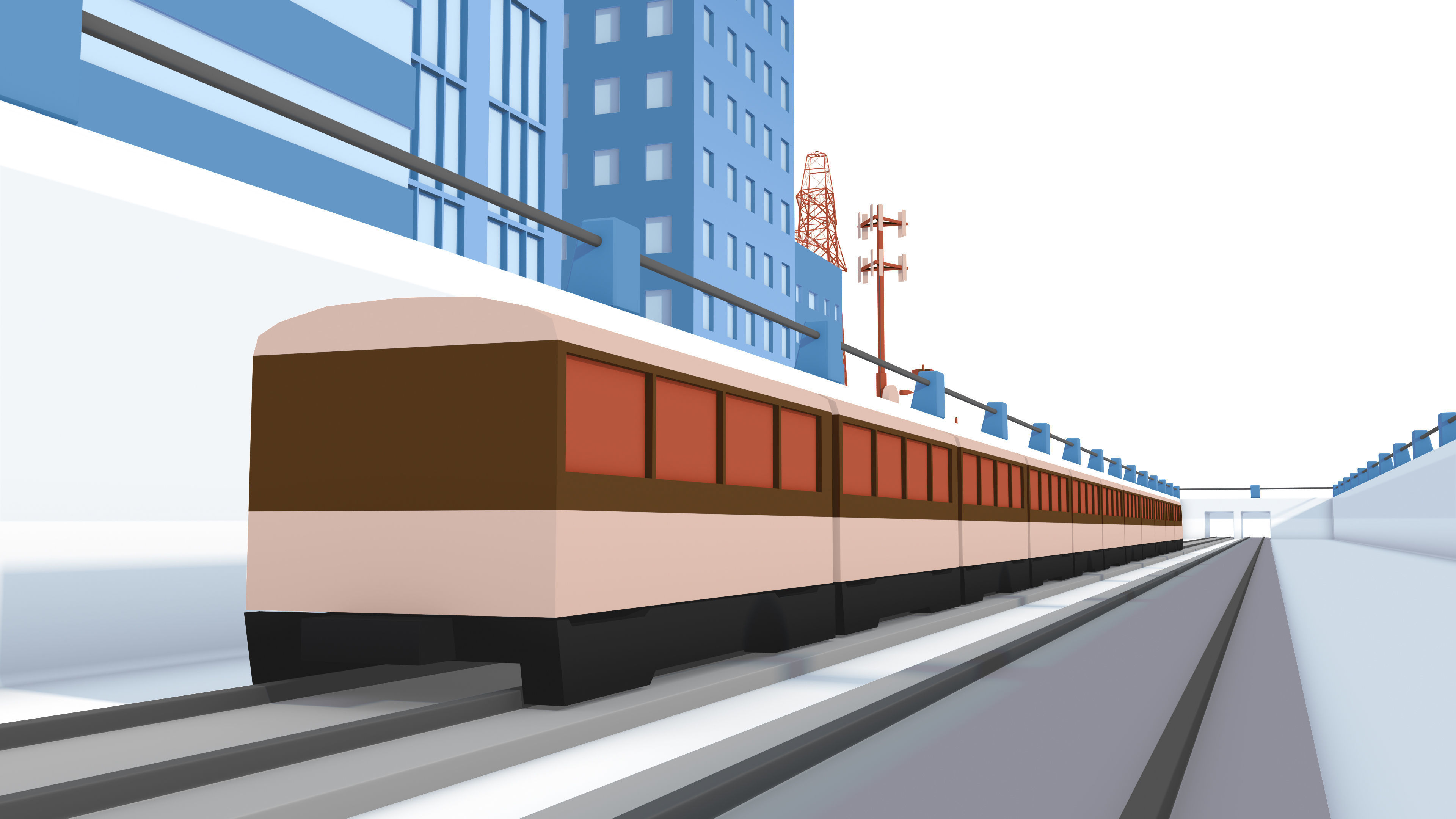 Cartoon Train Rail Kitbash - simple polygons 3D model 3D model_7