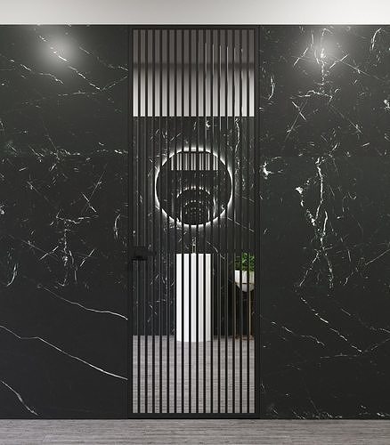 Wall bathroom door with mirrored stripes 3D model