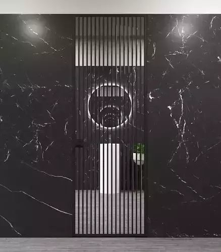 Wall bathroom door with mirrored stripes 3D model