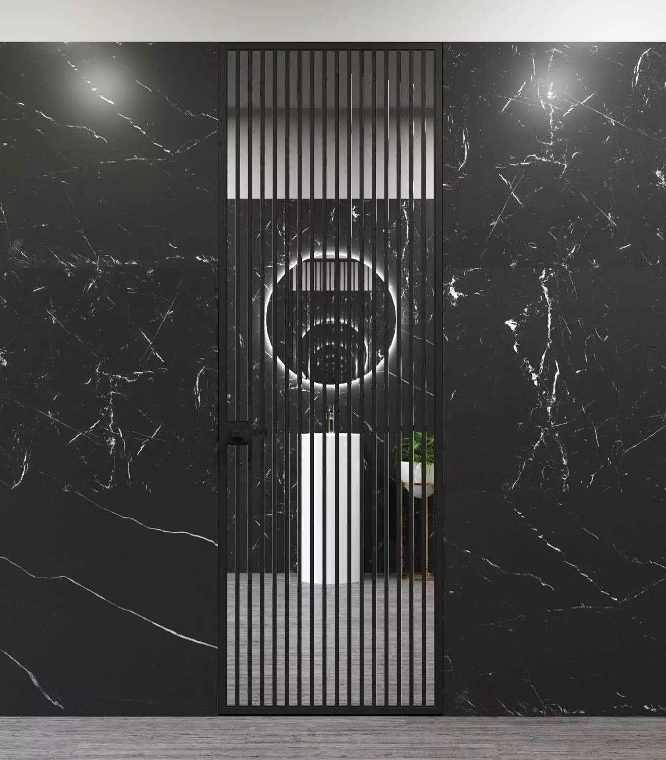Wall bathroom door with mirrored stripes 3D model