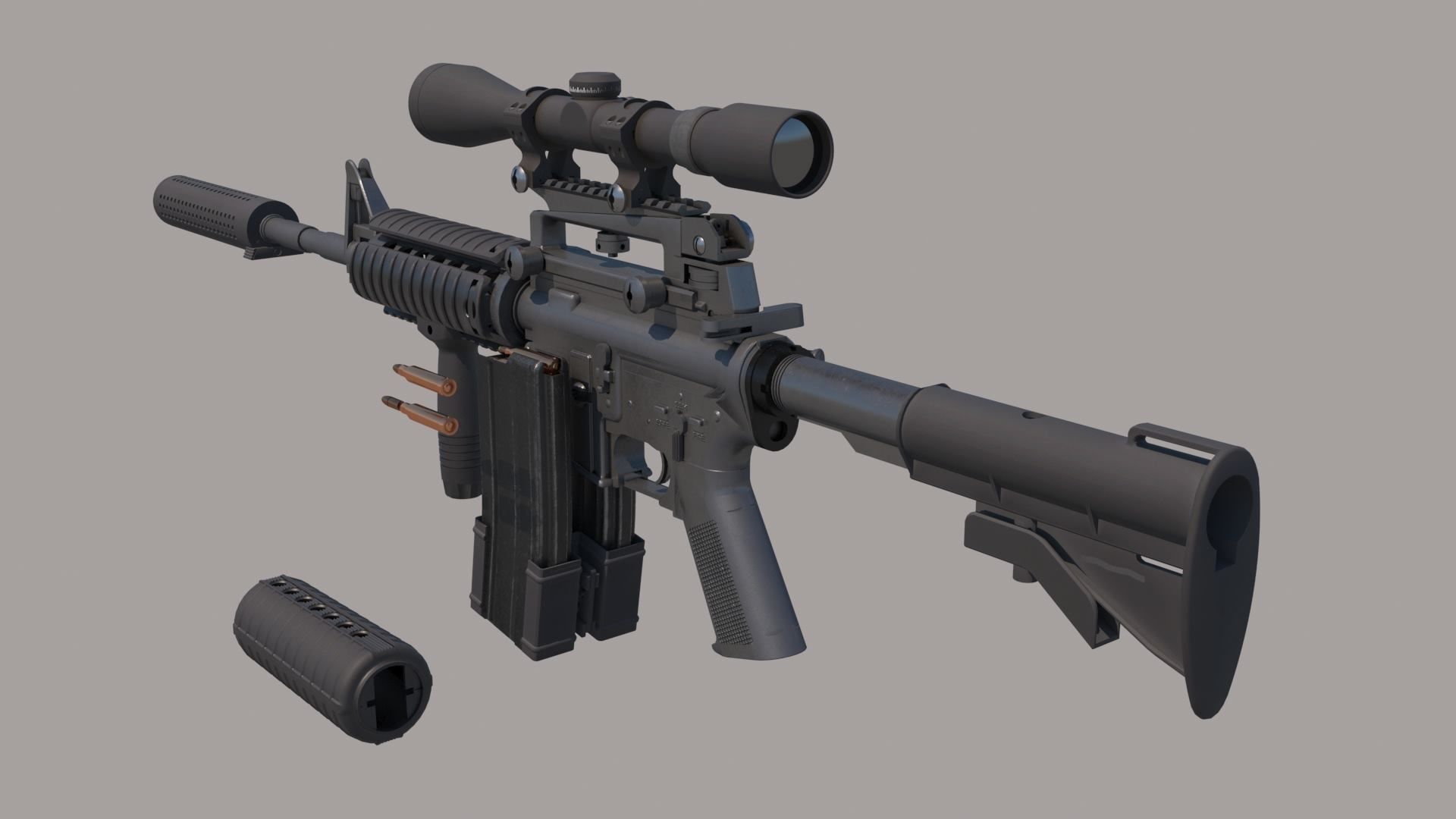 M4A1 Custom Low-poly 3D model_1