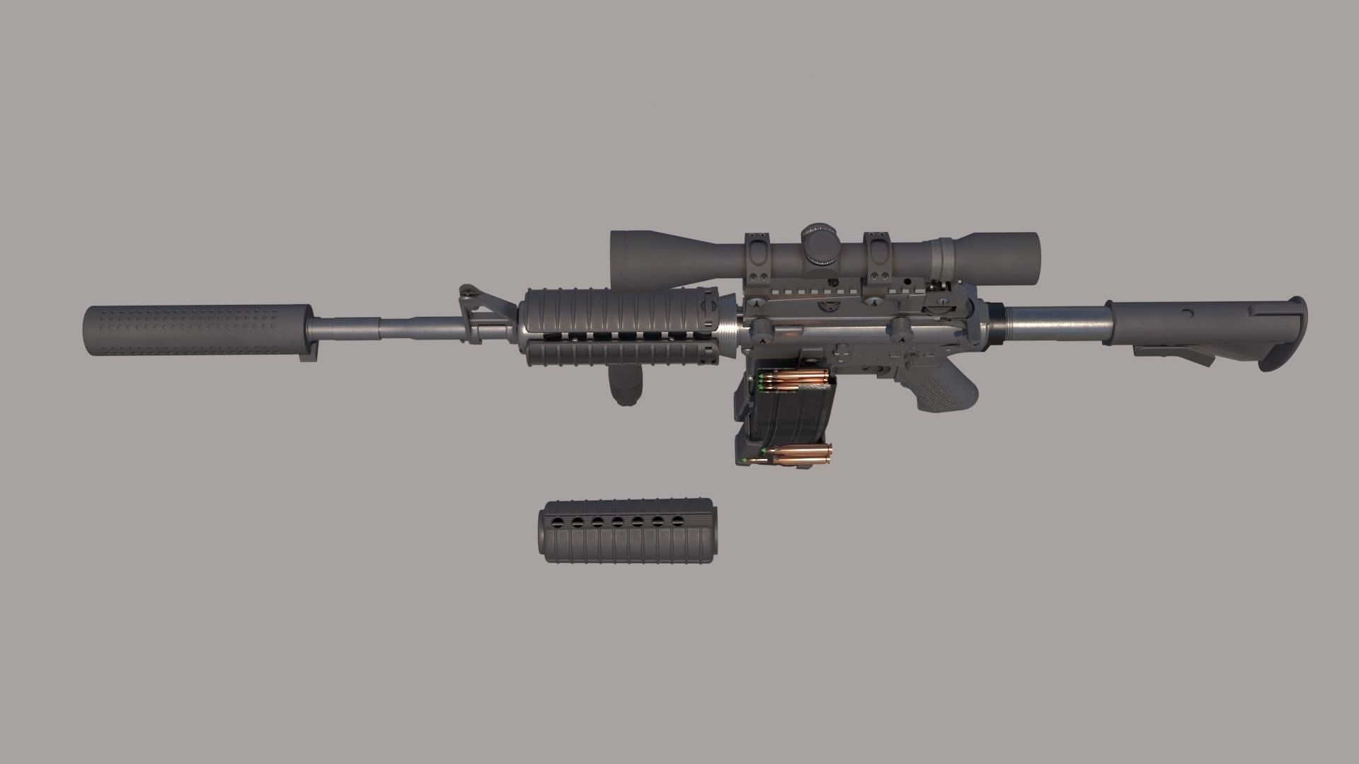 M4A1 Custom Low-poly 3D model_3